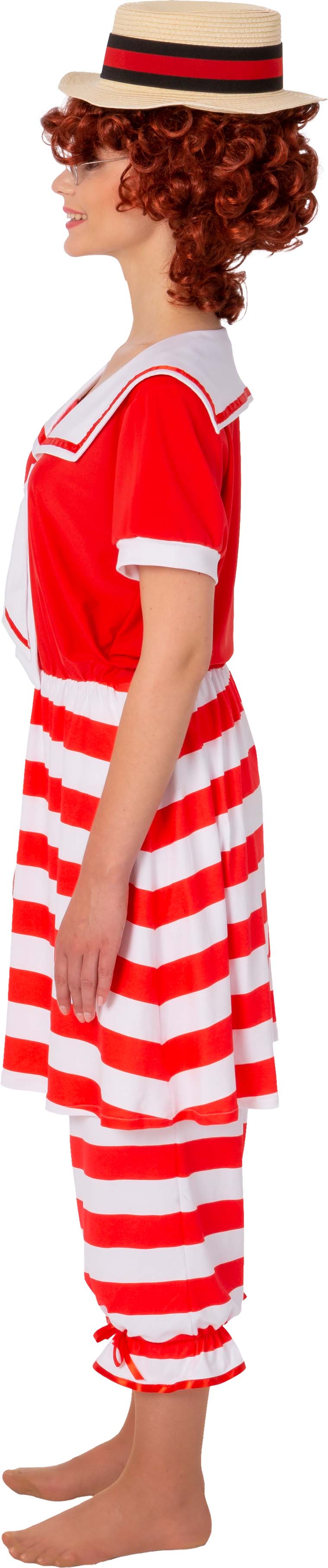 Swim dress retro, red and white striped, ladies