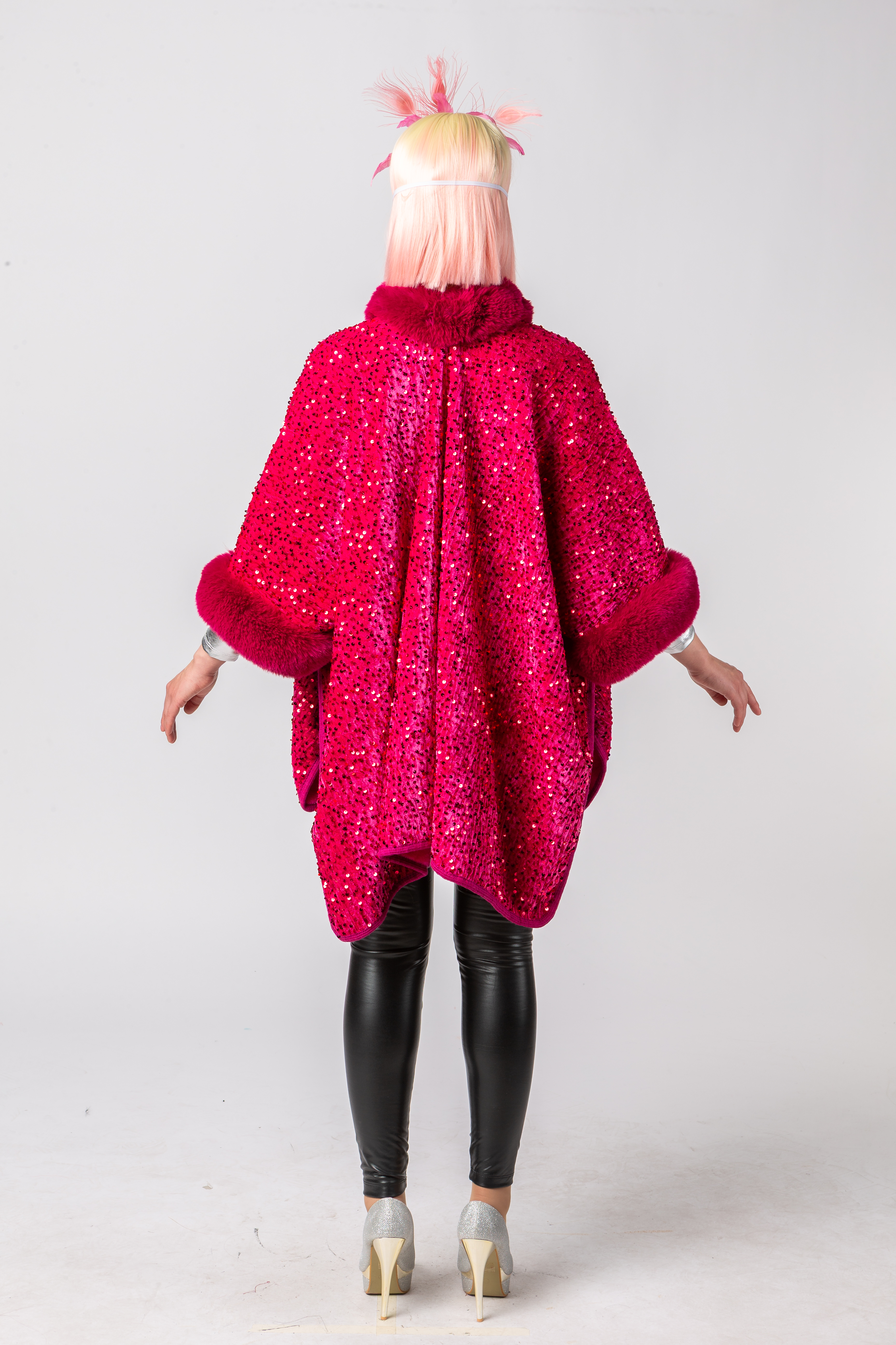 Poncho à paillettes, rose