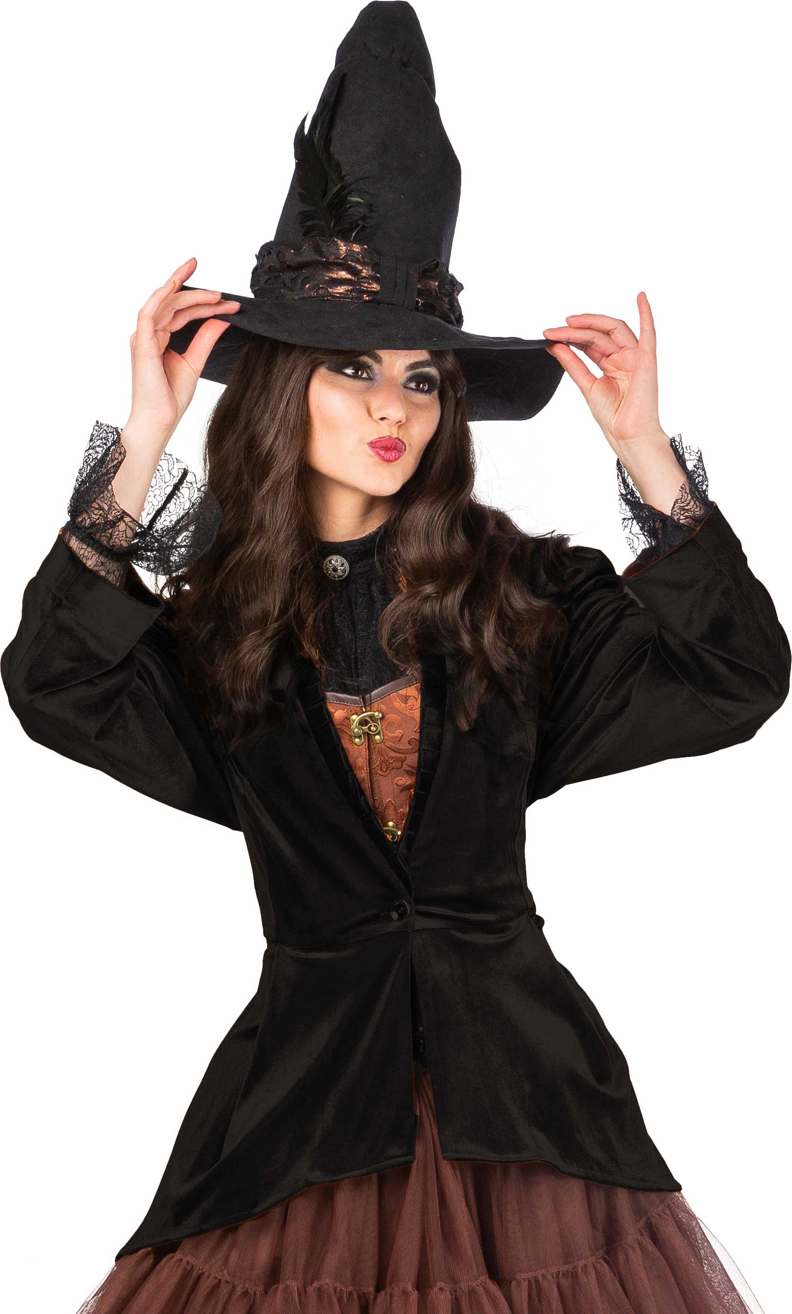 Velvet coat with a ruffled collar, black