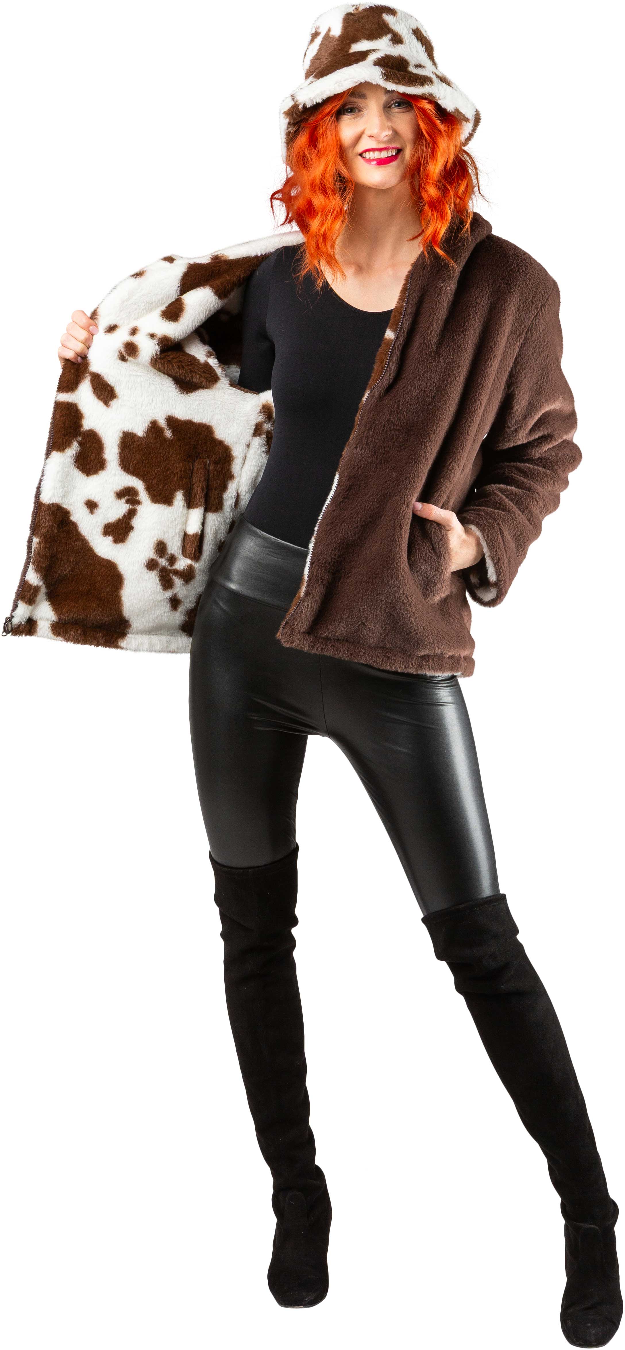 Veste réversible vache, marron/blanc