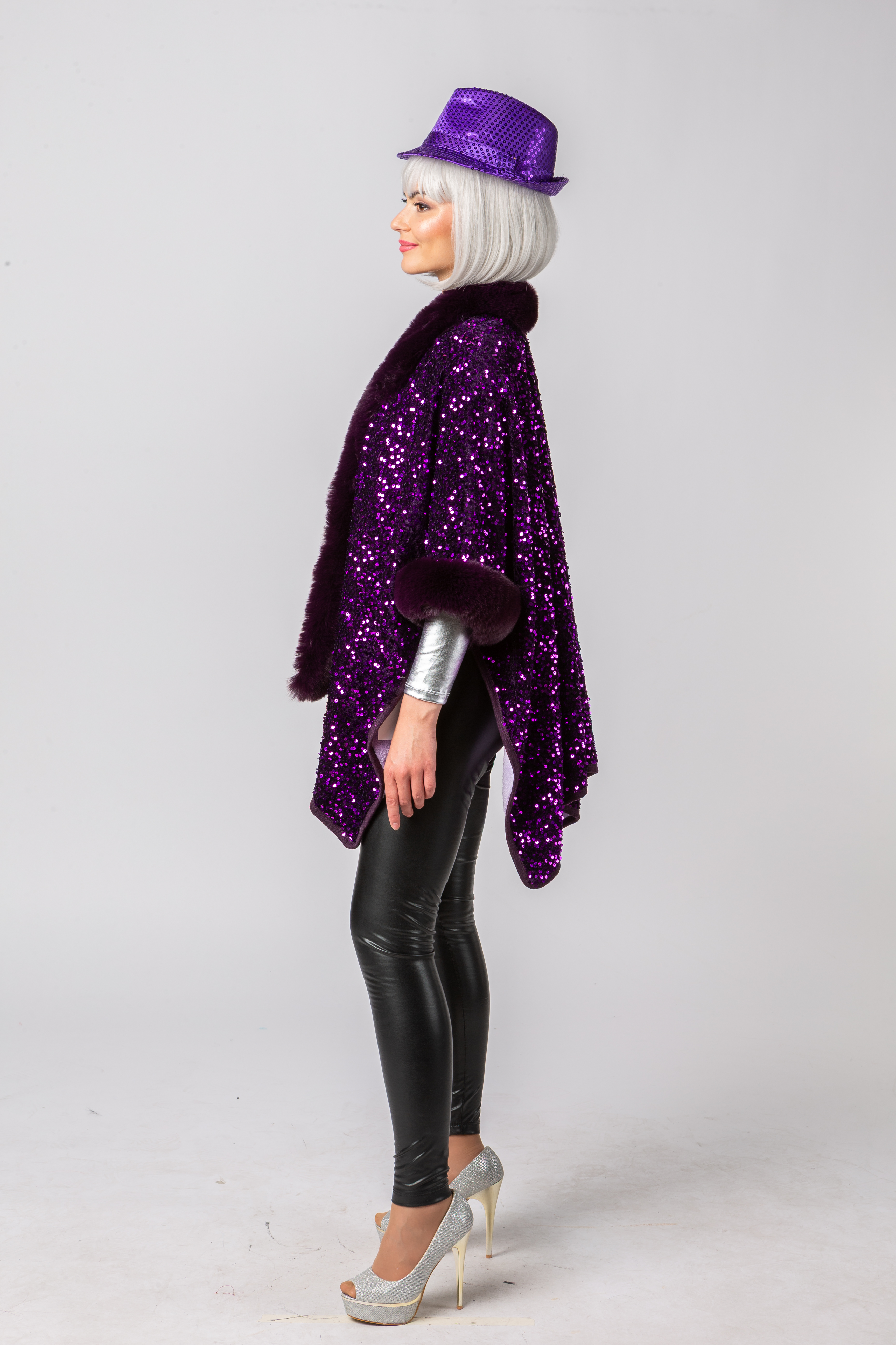 Pailettenponcho, lila