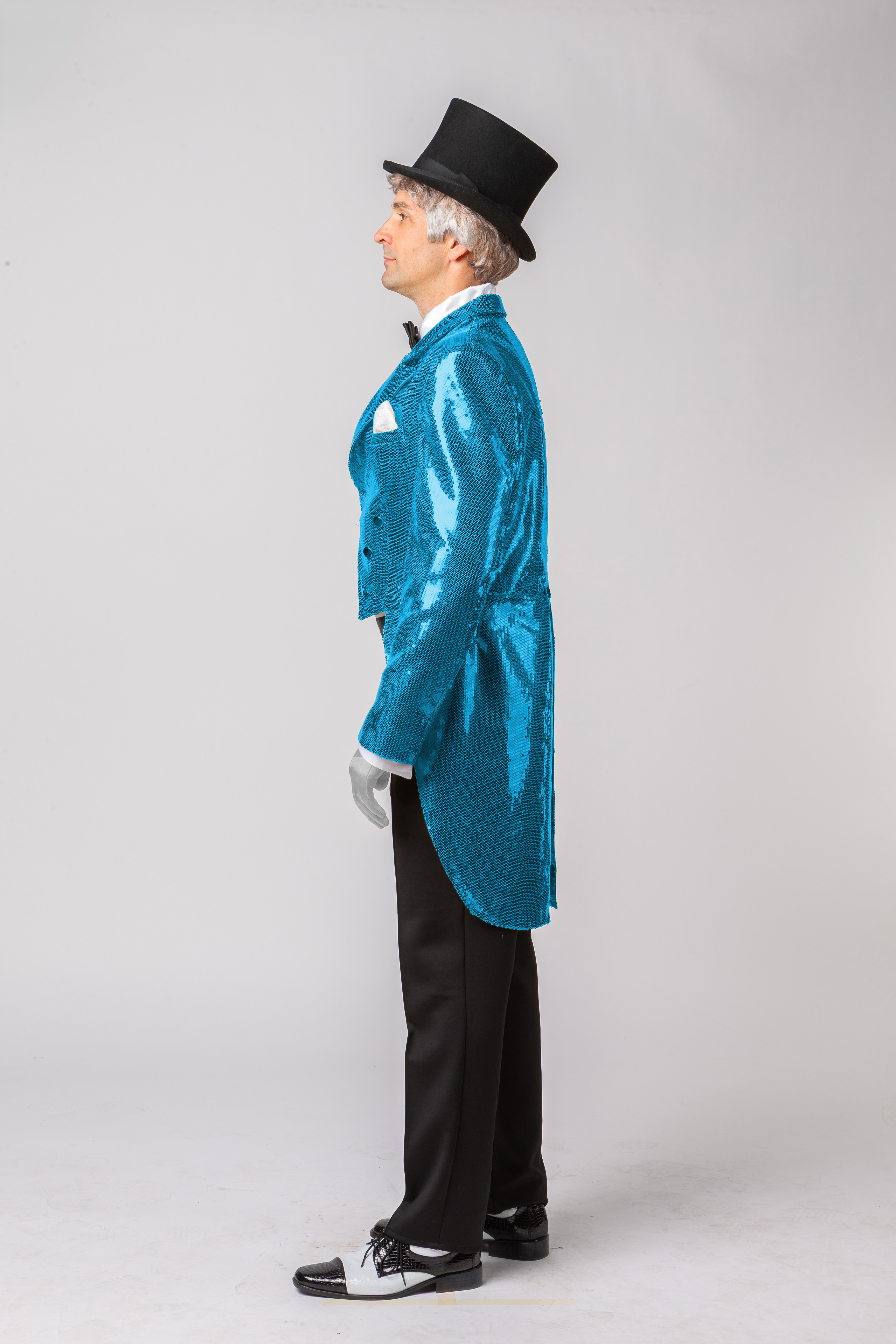 Men's tailcoat with sequins, turquoise