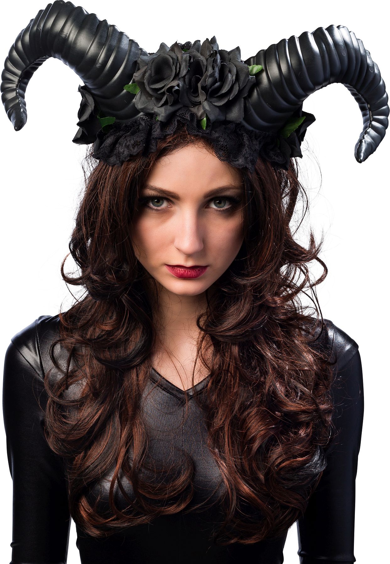 Devil horns with flowers, black