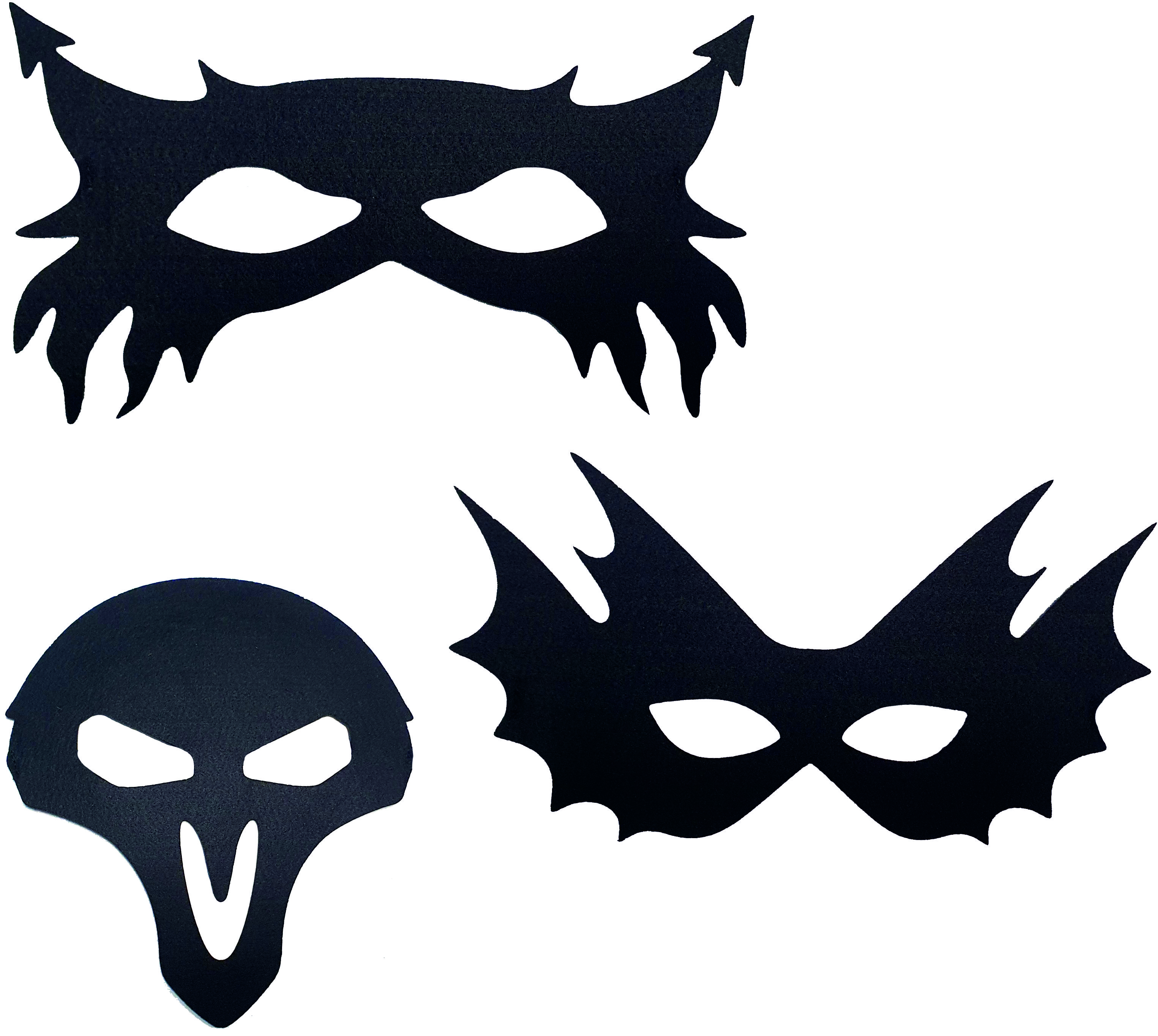 Masques en feutre Halloween noir, lot de 3