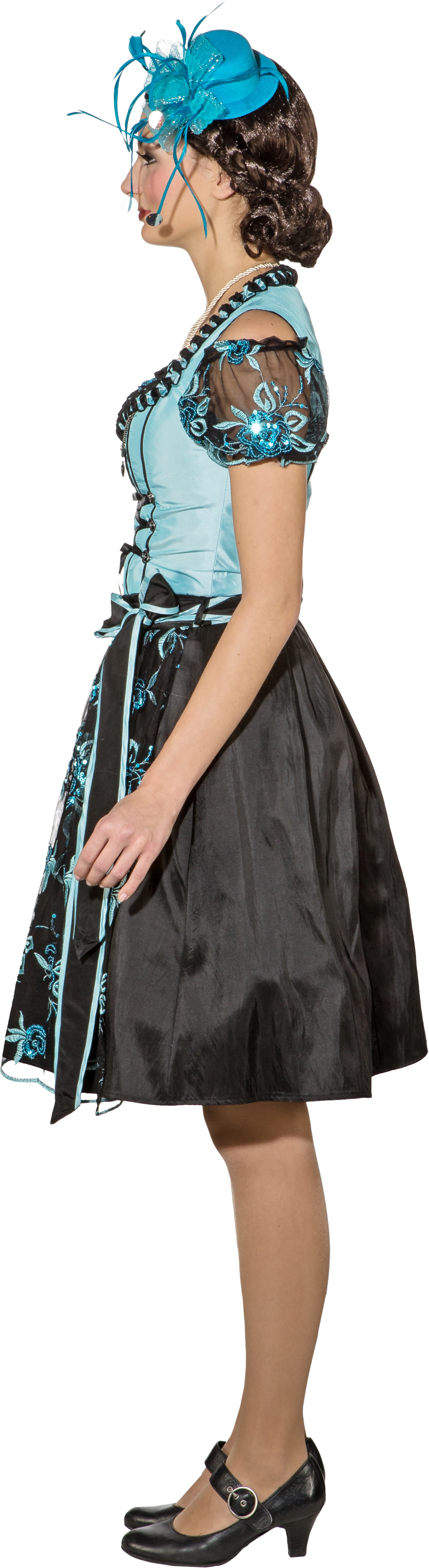 Bavarian dress ''Dirndl''midi, turquoise-black