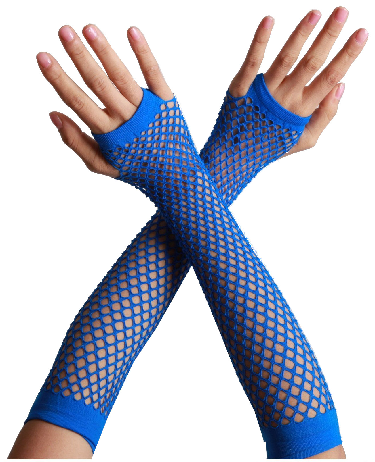 Mesh gloves fingerless long, blue