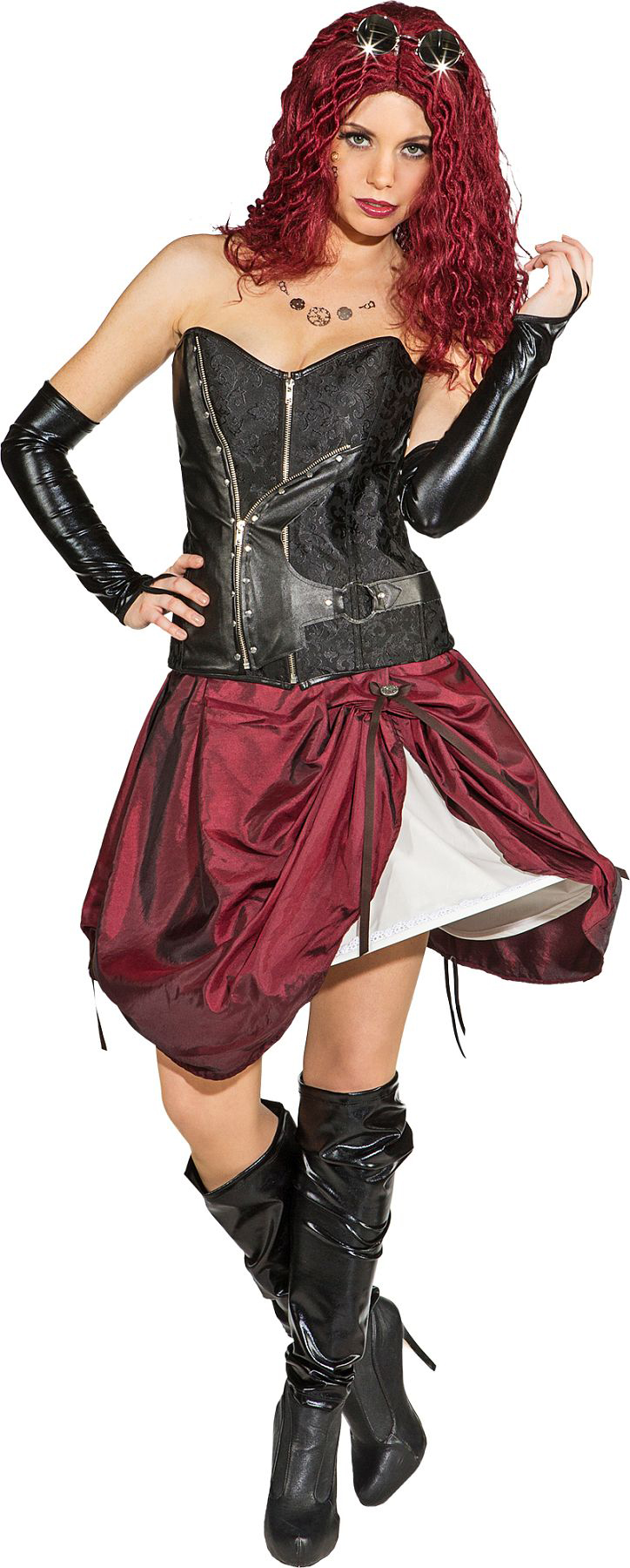 Jupe cerceau steampunk, rouge-vin