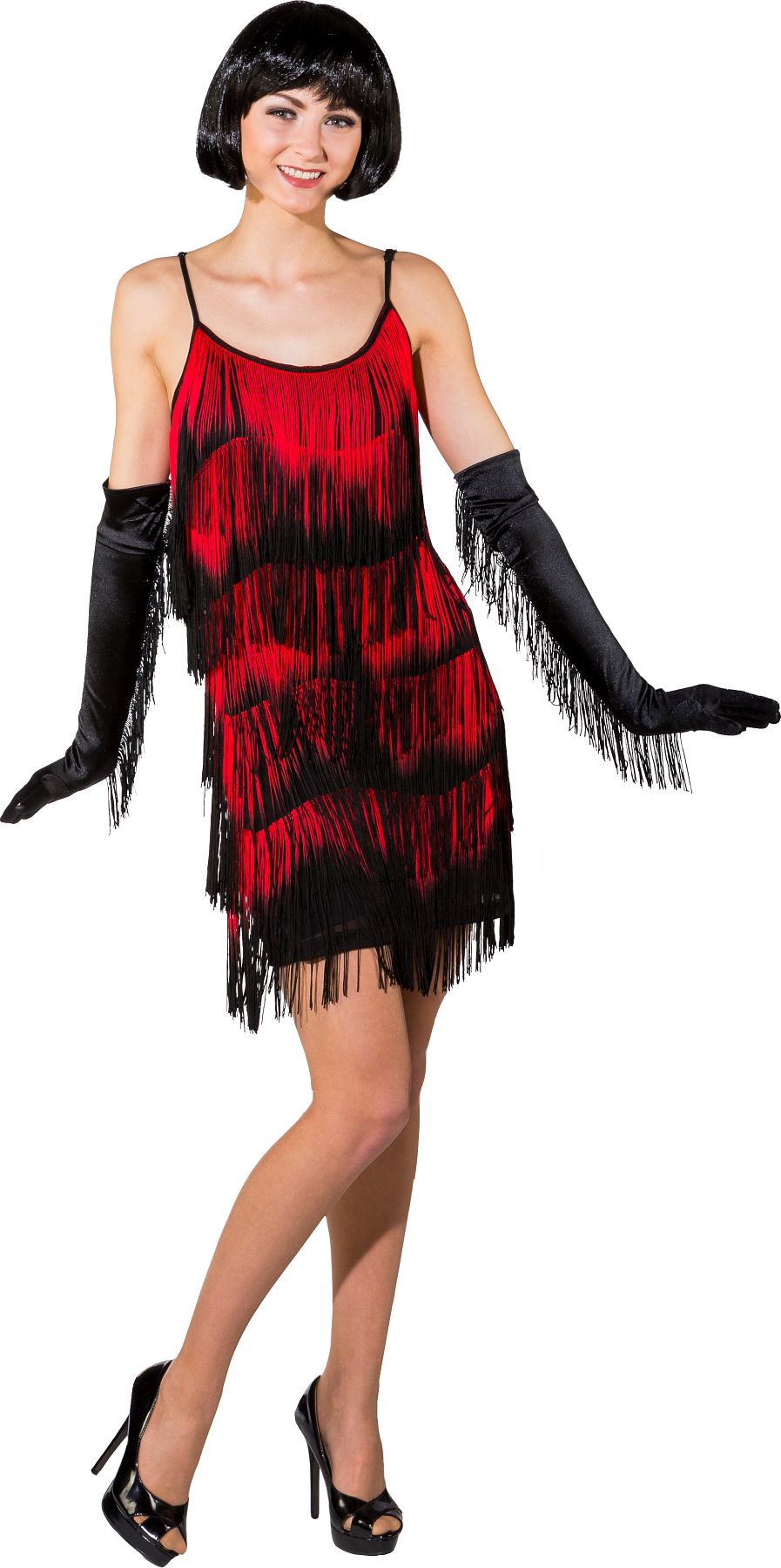 Fringed dress, red/black