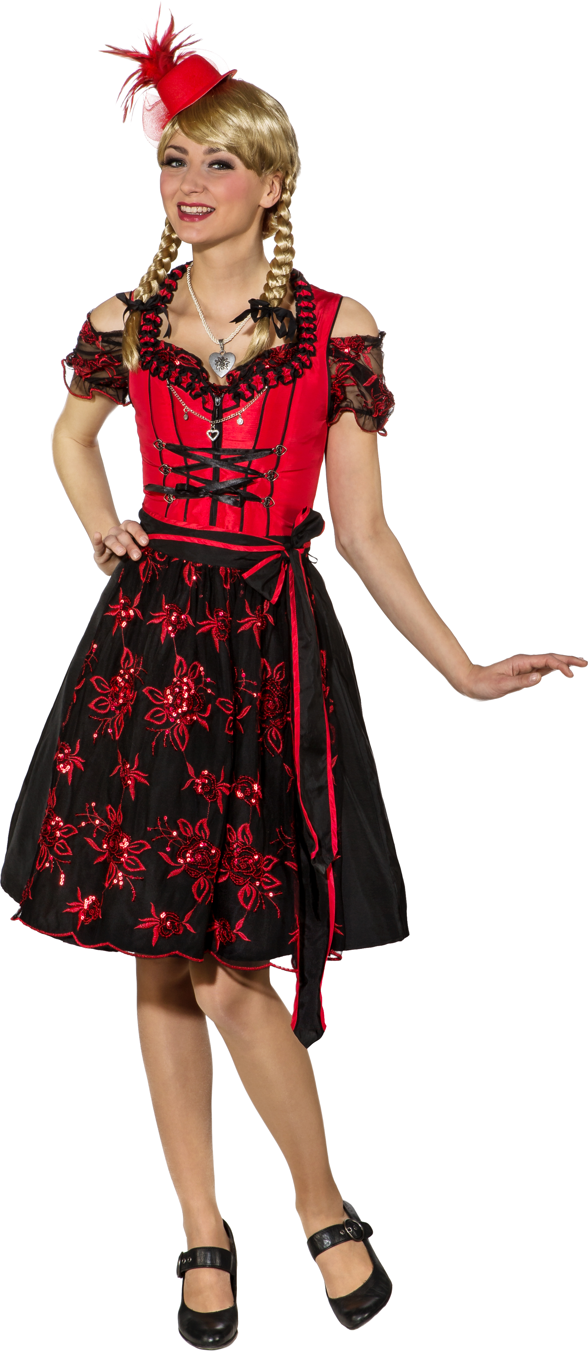 Dirndl midi rot-schwarz