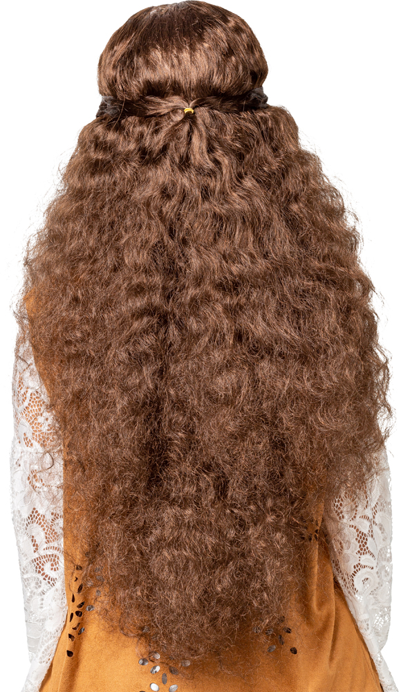 Perruque à cheveux longs ondulés, marron