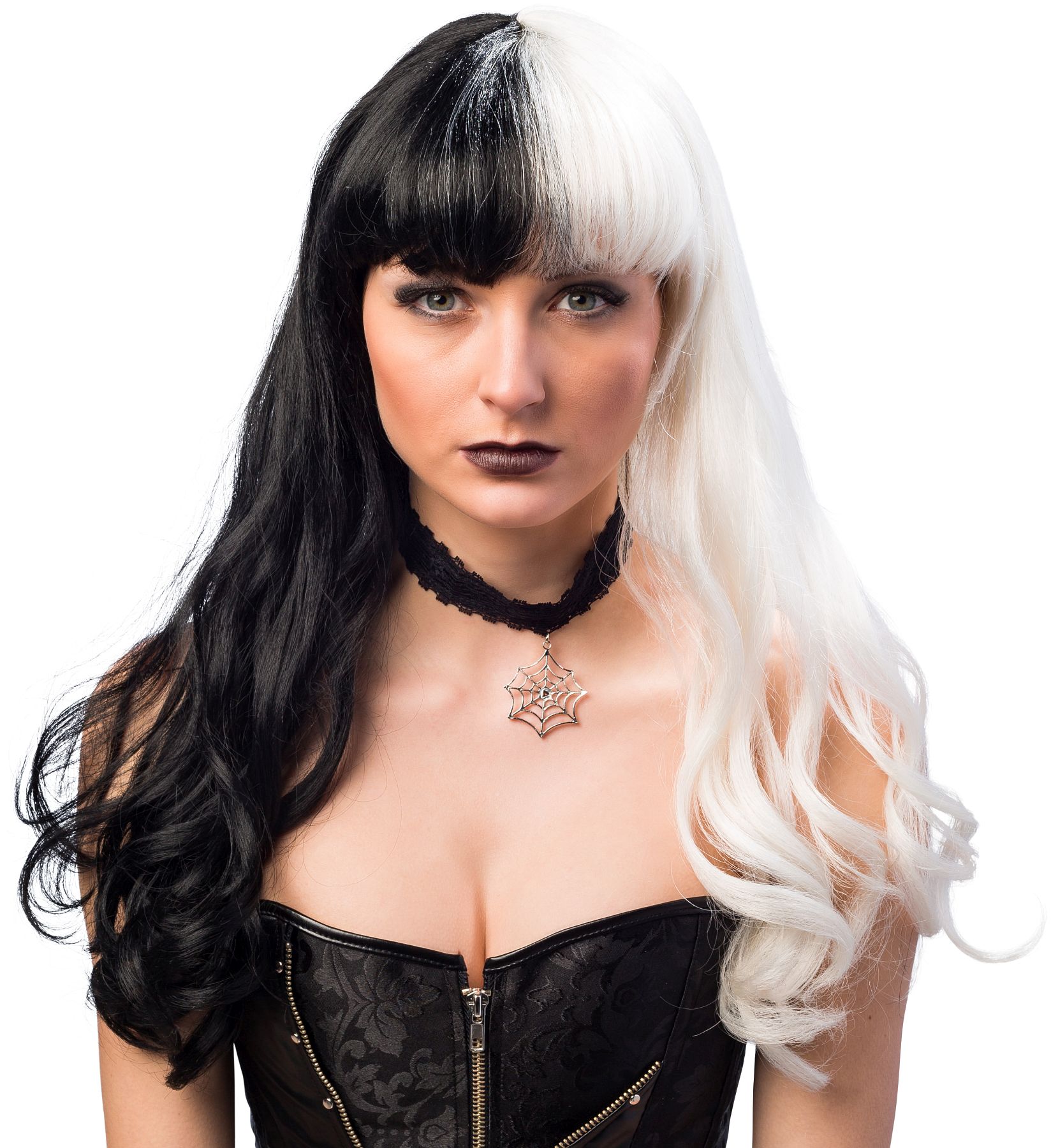 Wig with corsage hair, black-white 