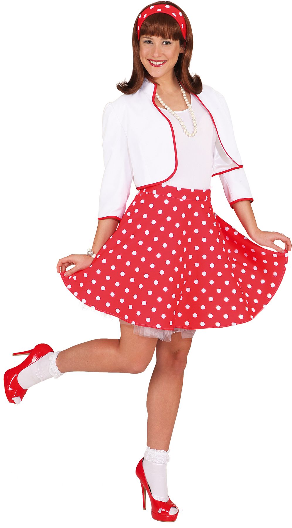 Rock n'roll Skirt with red petticoat, white dotted