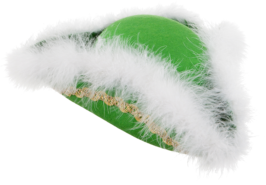 Tricorn, green with trim and marabou 