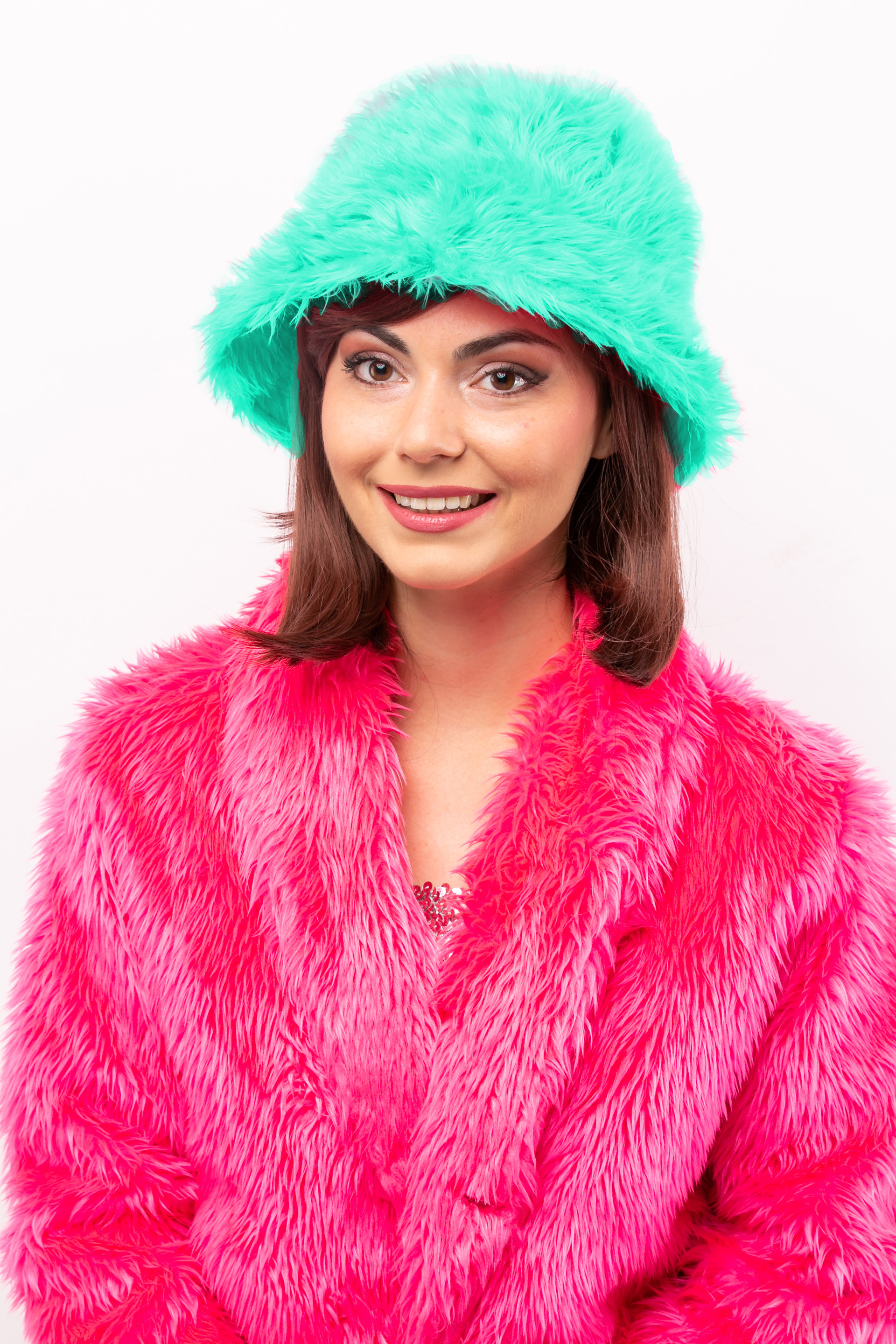Casquette de pêcheur fourrure, turquoise