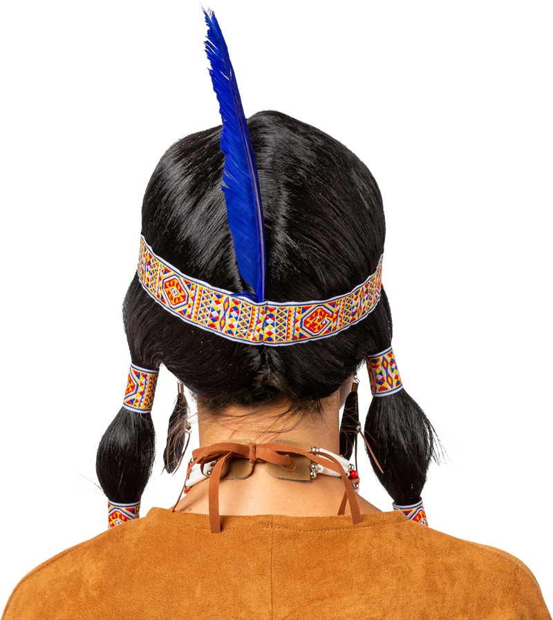 Indian woman wig, red-blue-yellow headband