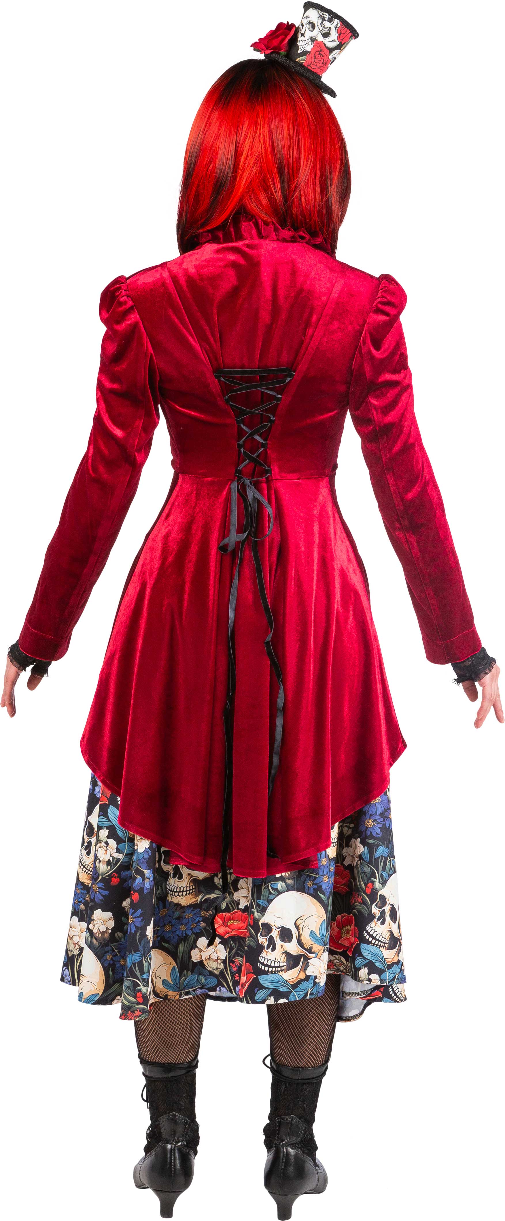 Velvet coat with a ruffled collar, burgundy