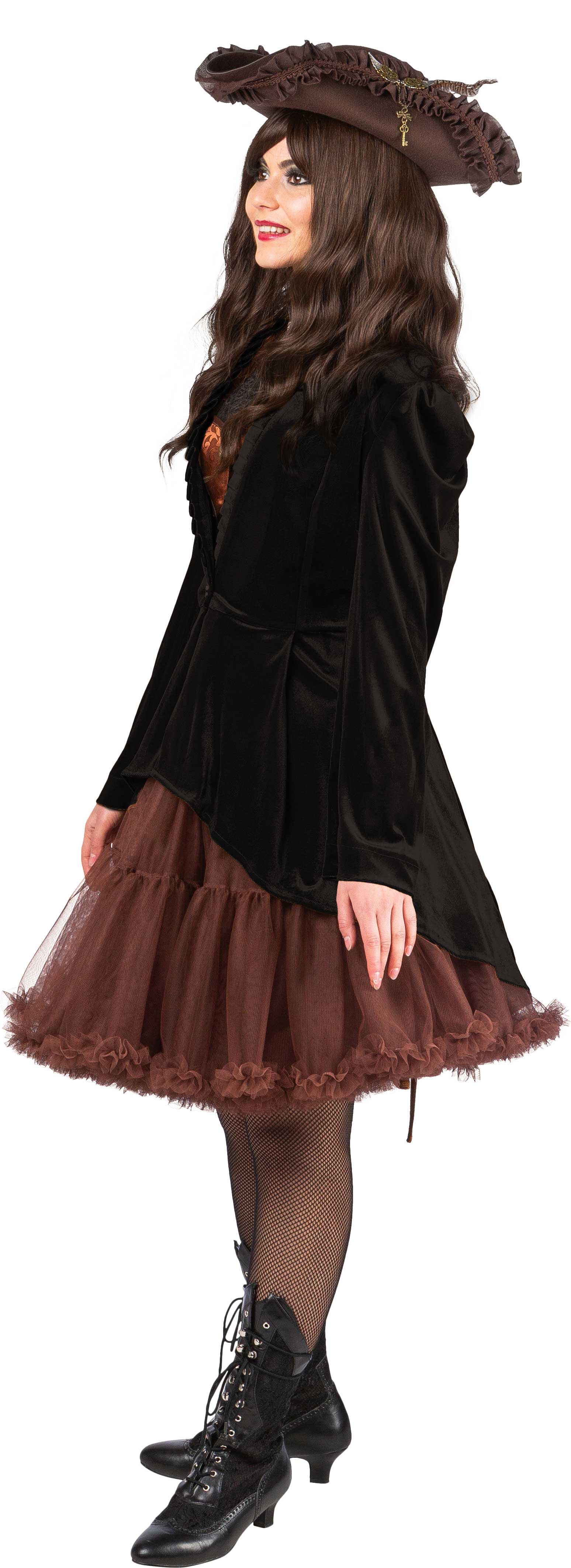 Velvet coat with a ruffled collar, black