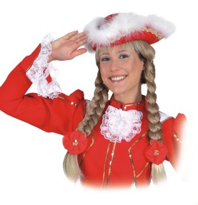 Chapeau tricorn, rouge avec Boa rouge-blanc et bordure