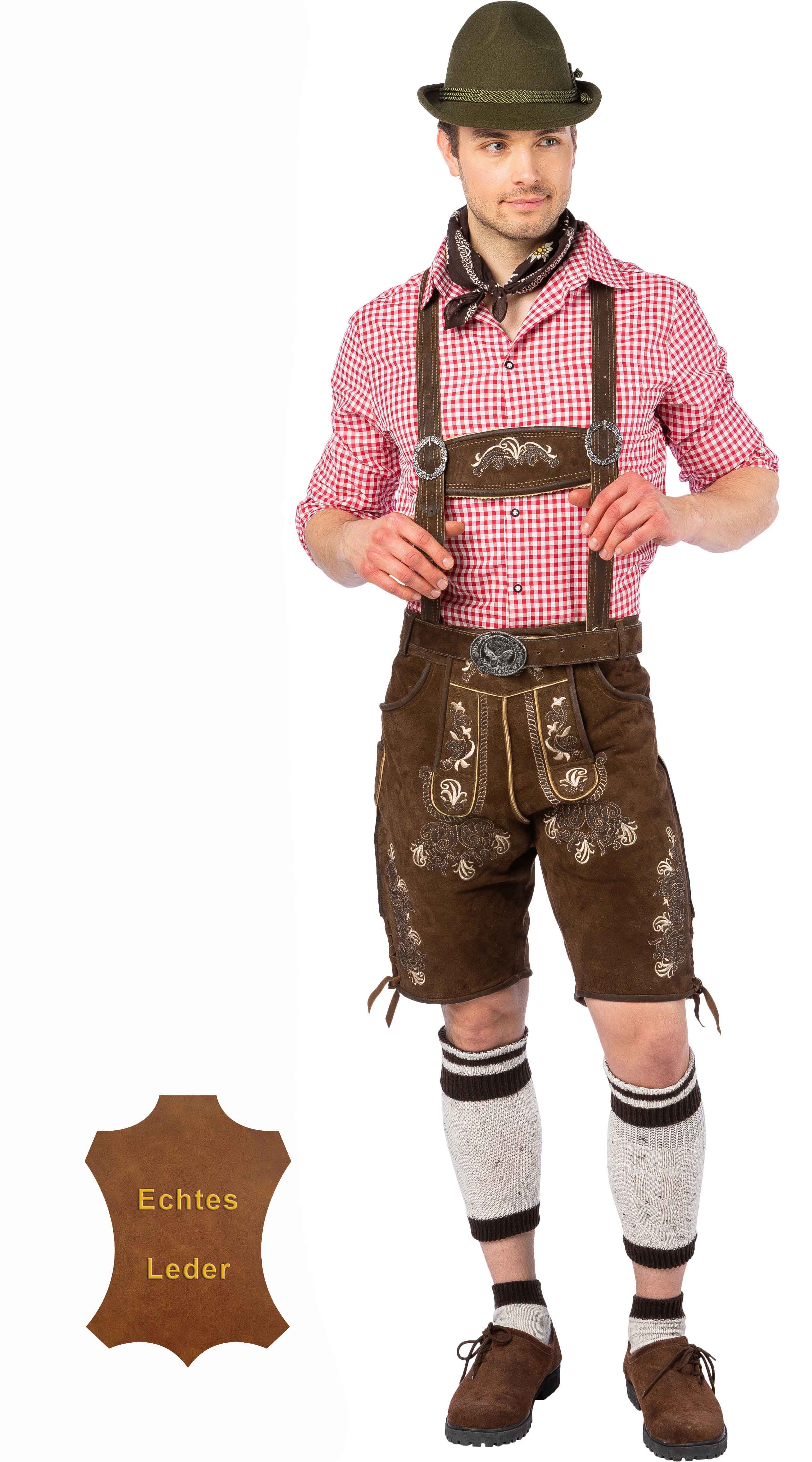 Short leather trousers, dark brown, antique