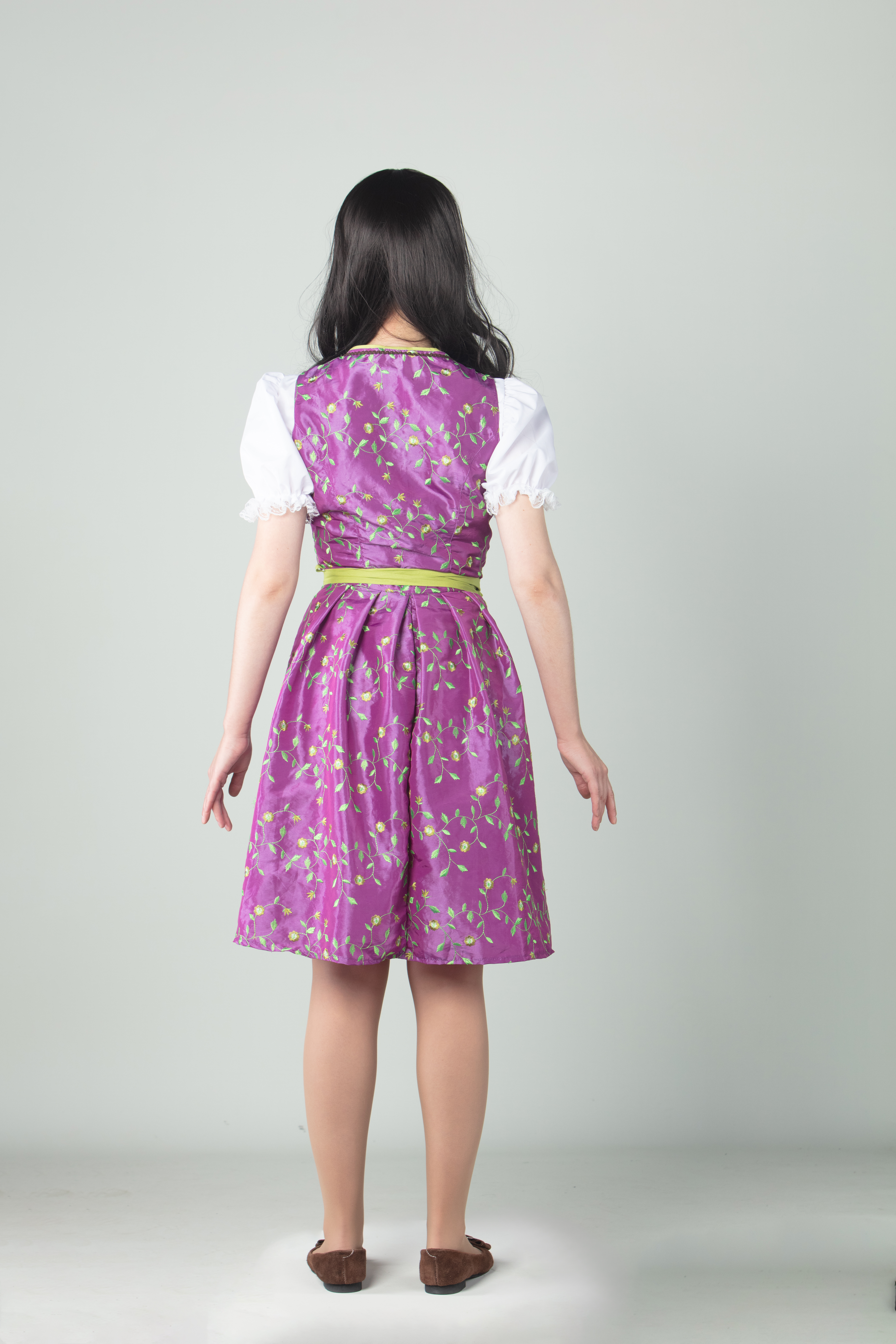 Dirndl fuchsia-limettengrün mit Schürze