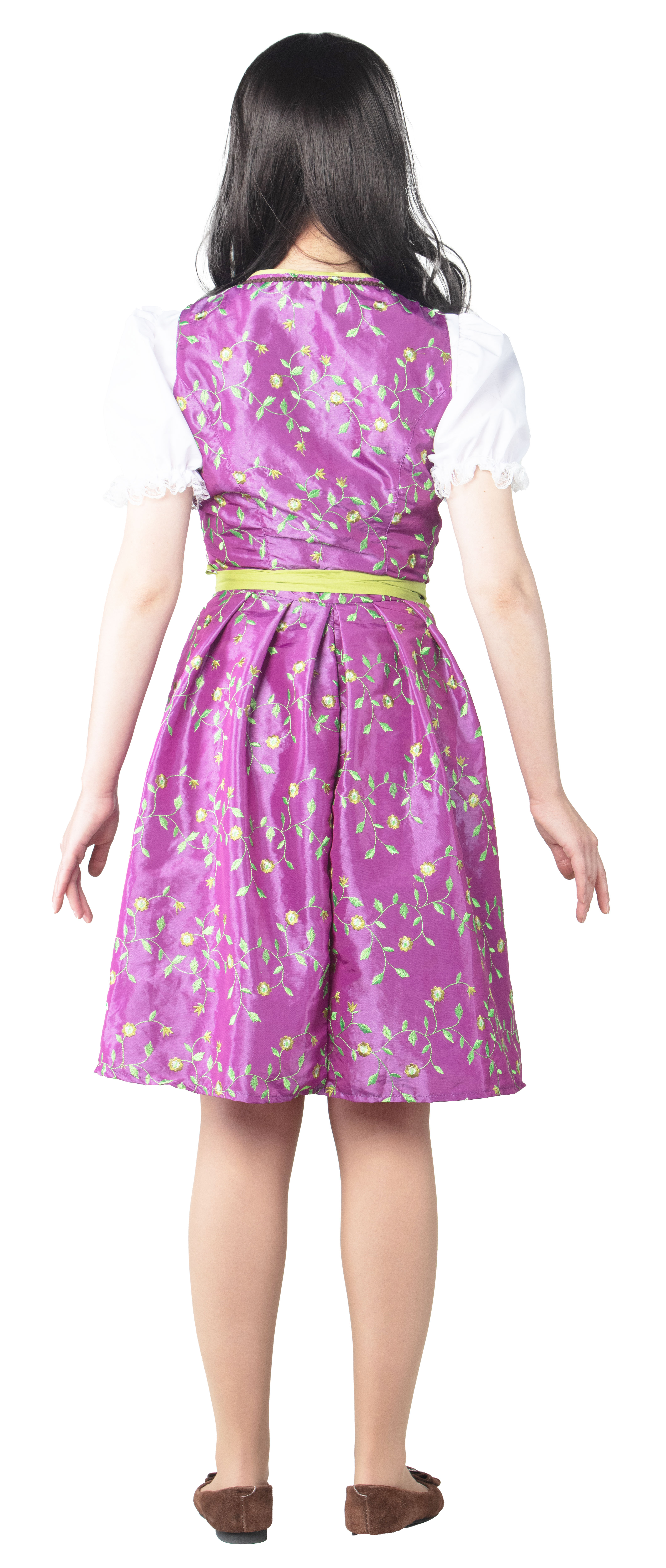 Dirndl fuchsia-limettengrün mit Schürze