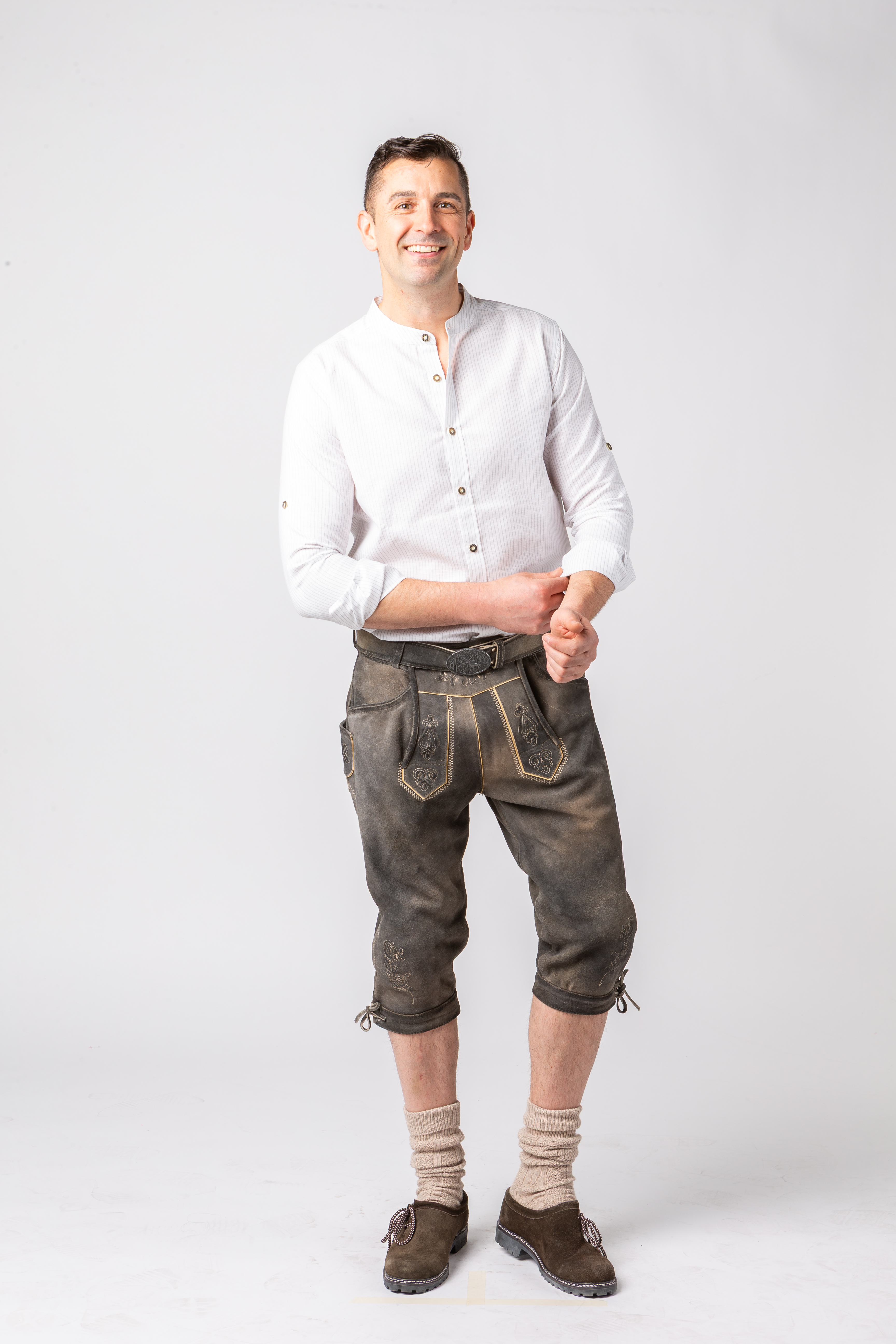 Kniebundlederhose Rindsleder, steingrau 