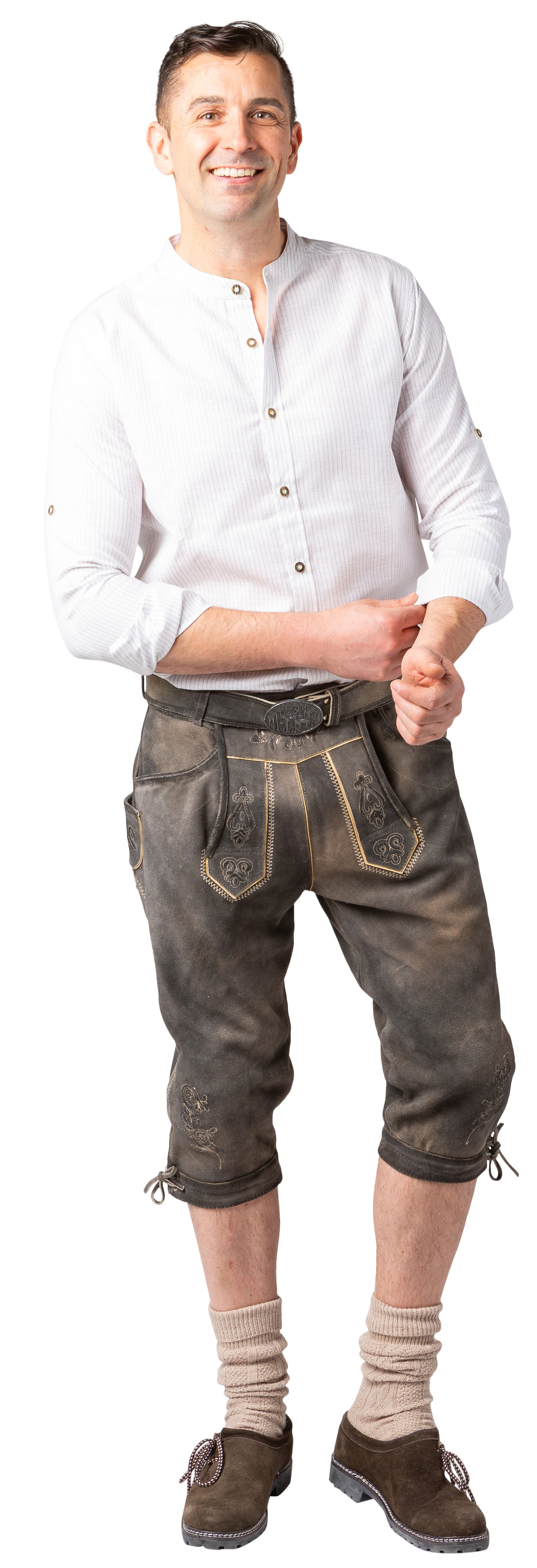 Kniebundlederhose Rindsleder, steingrau 