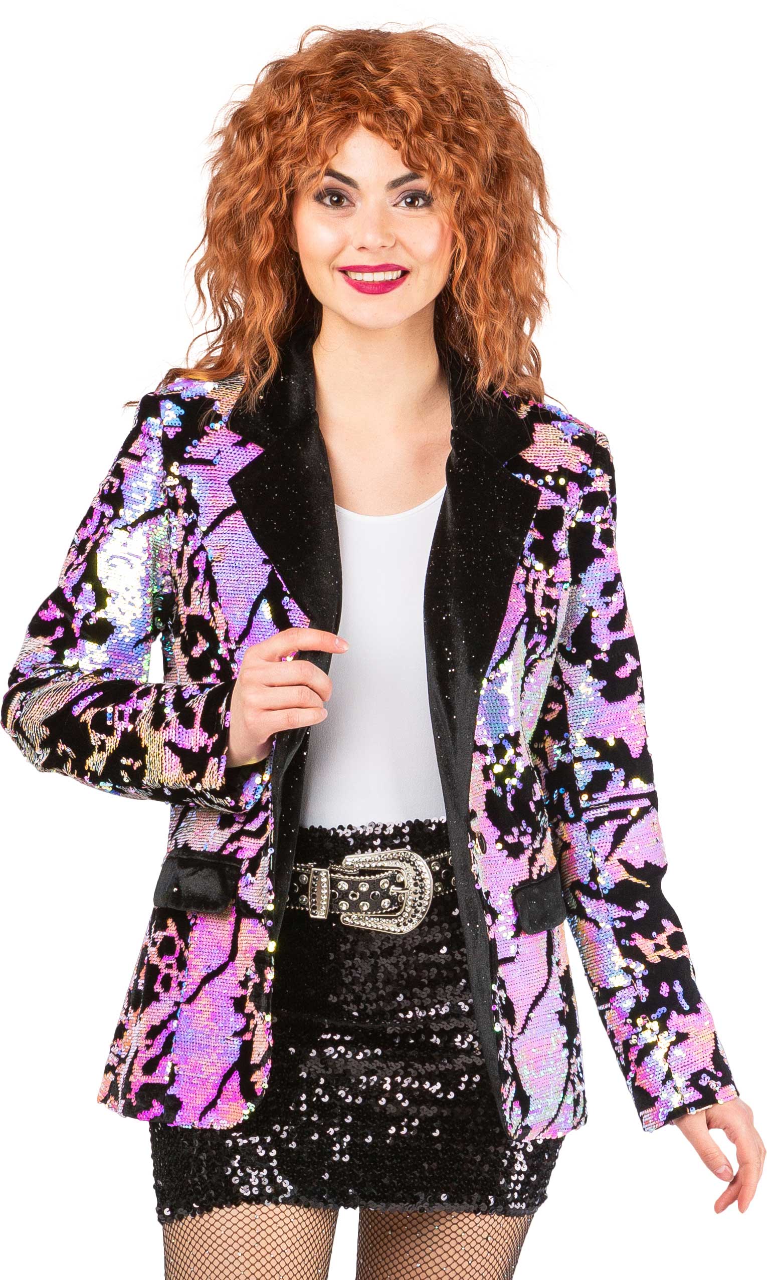 Women's sequinned jacket, black and pink
