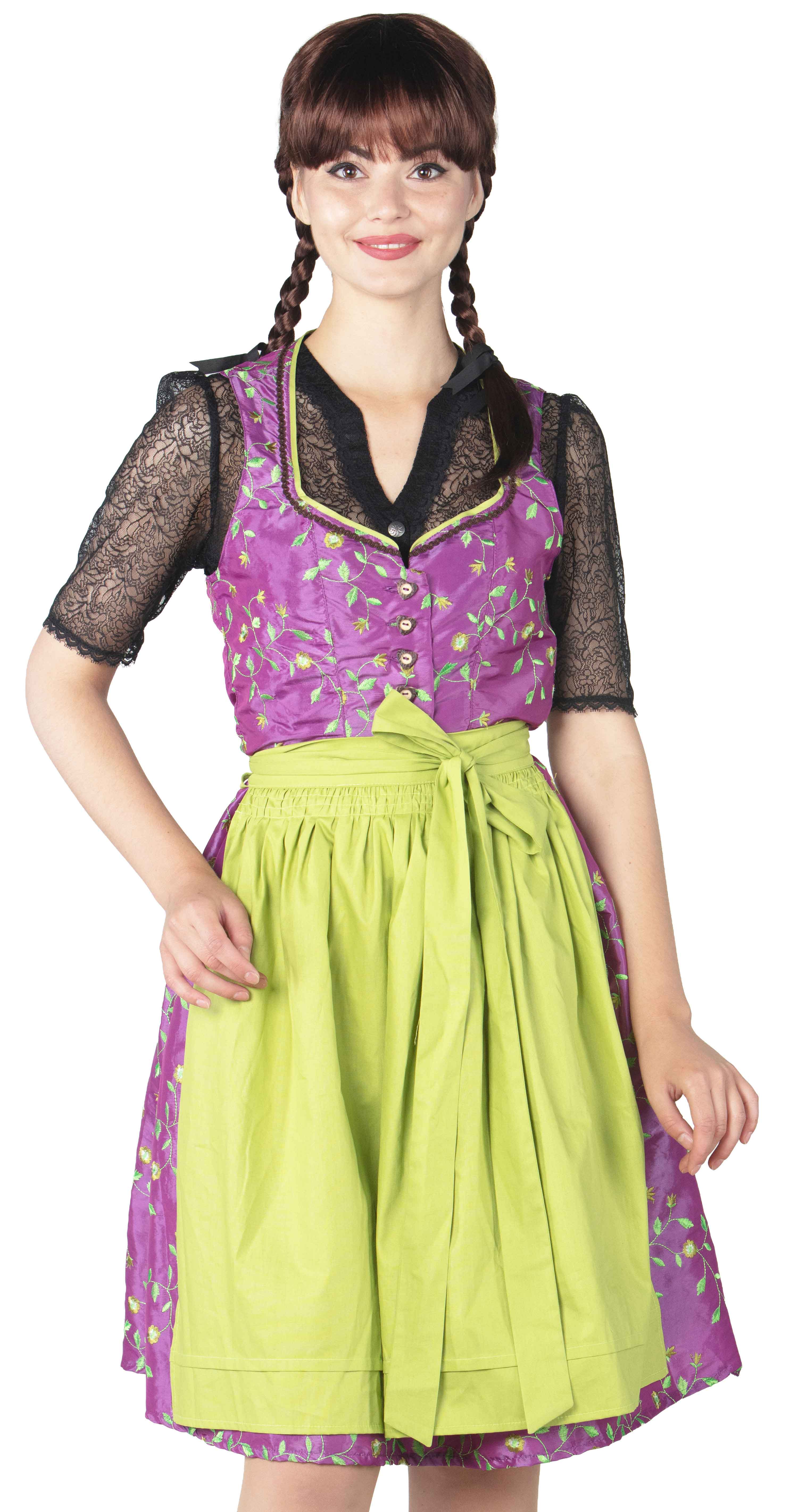 Dirndl fuchsia-limettengrün mit Schürze
