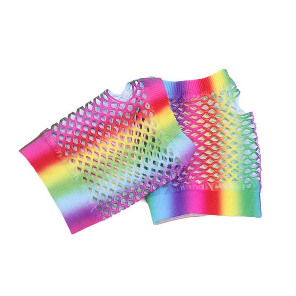 Mesh short gloves fingerless, rainbow