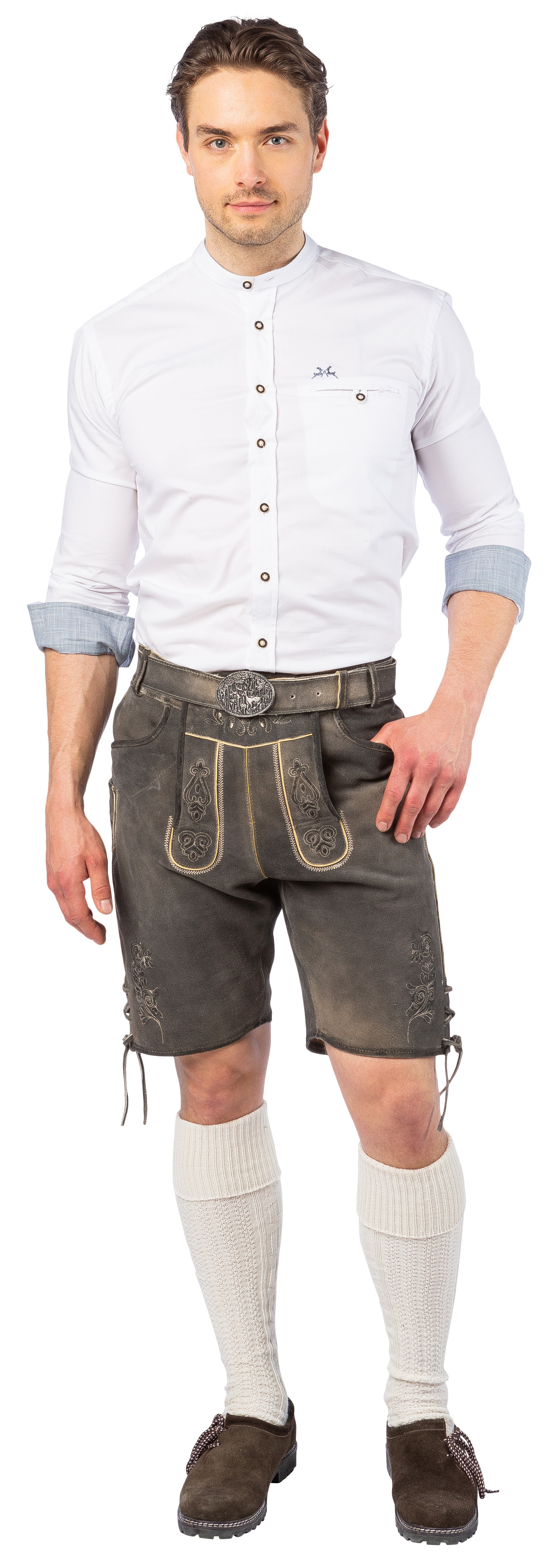 Leather trousers short, stone grey