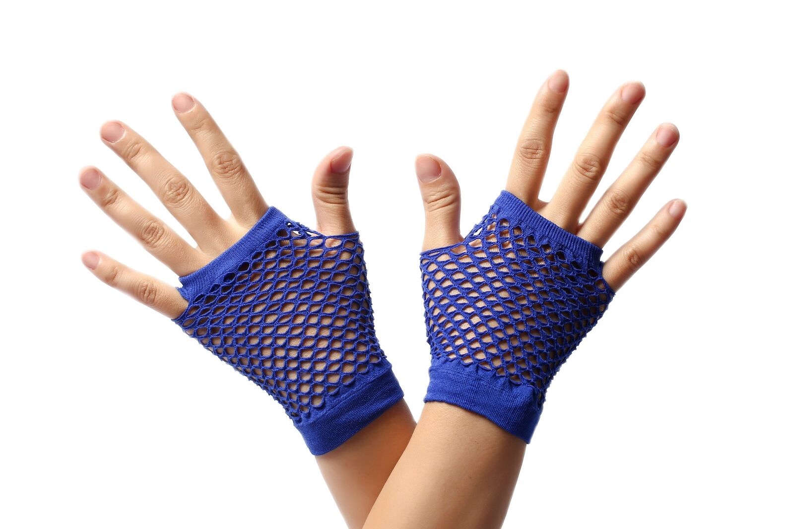 Gants courts en maille sans doigts, bleu