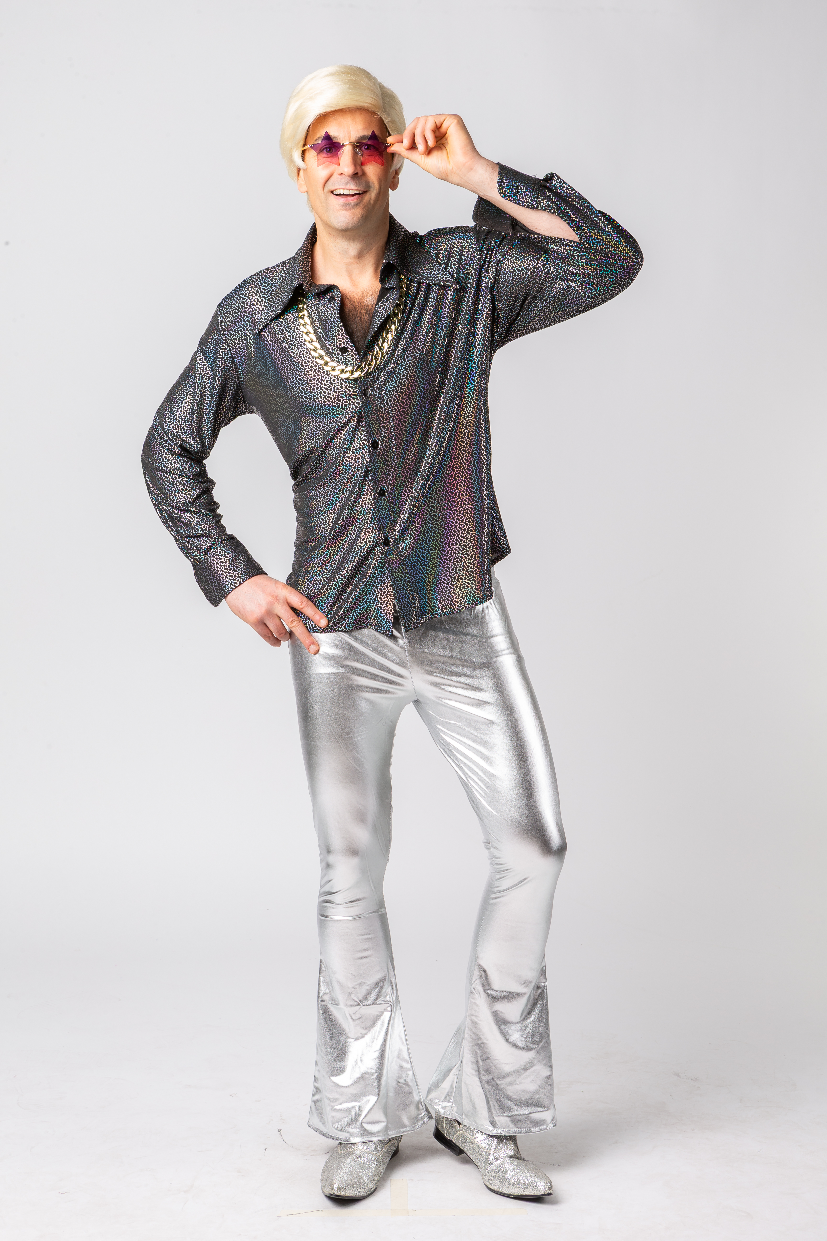 Shirt with glitter print, silver