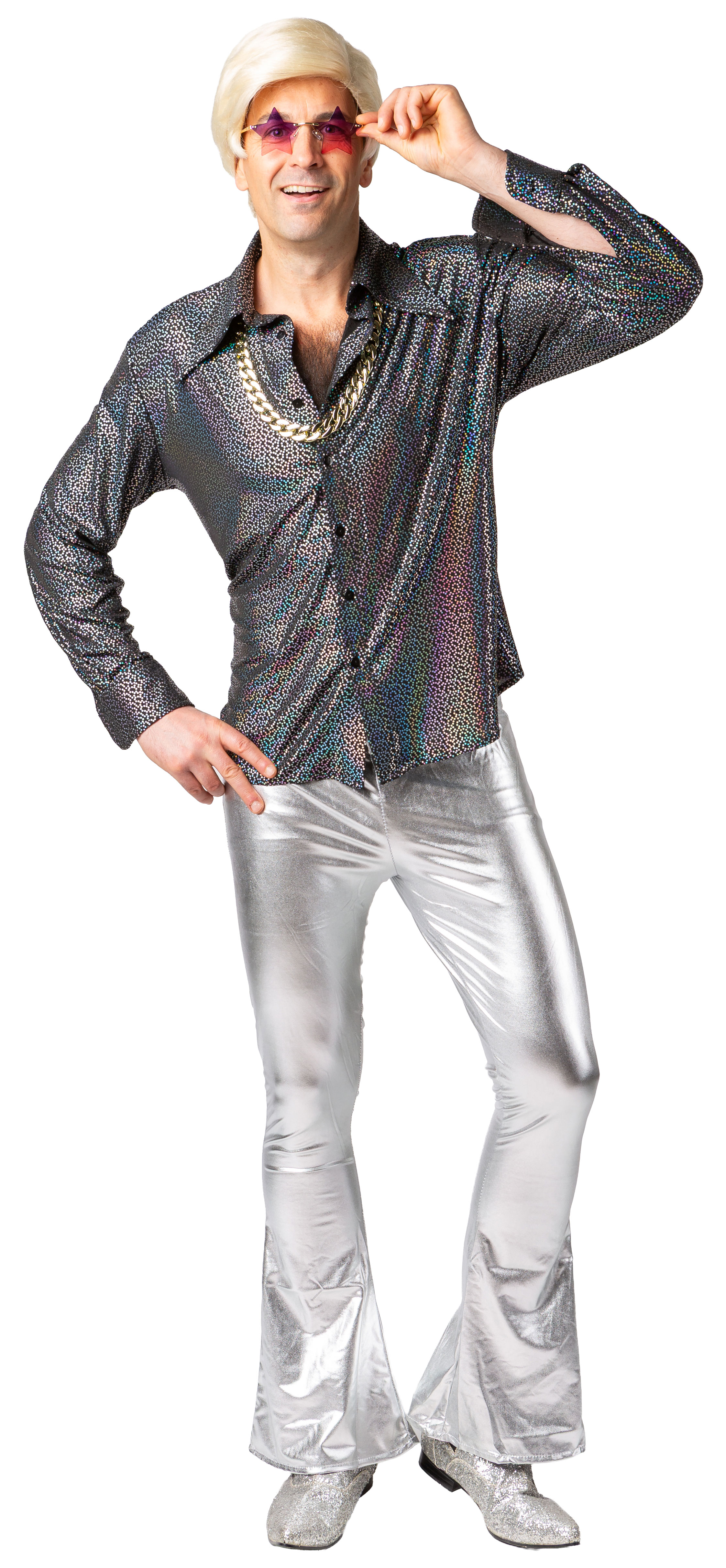 Hemd mit Glitzerdruck, silber 