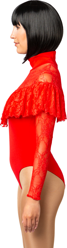 Lace ruffle bodysuit, red