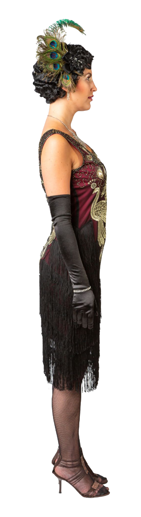 Peacock charleston dress, red