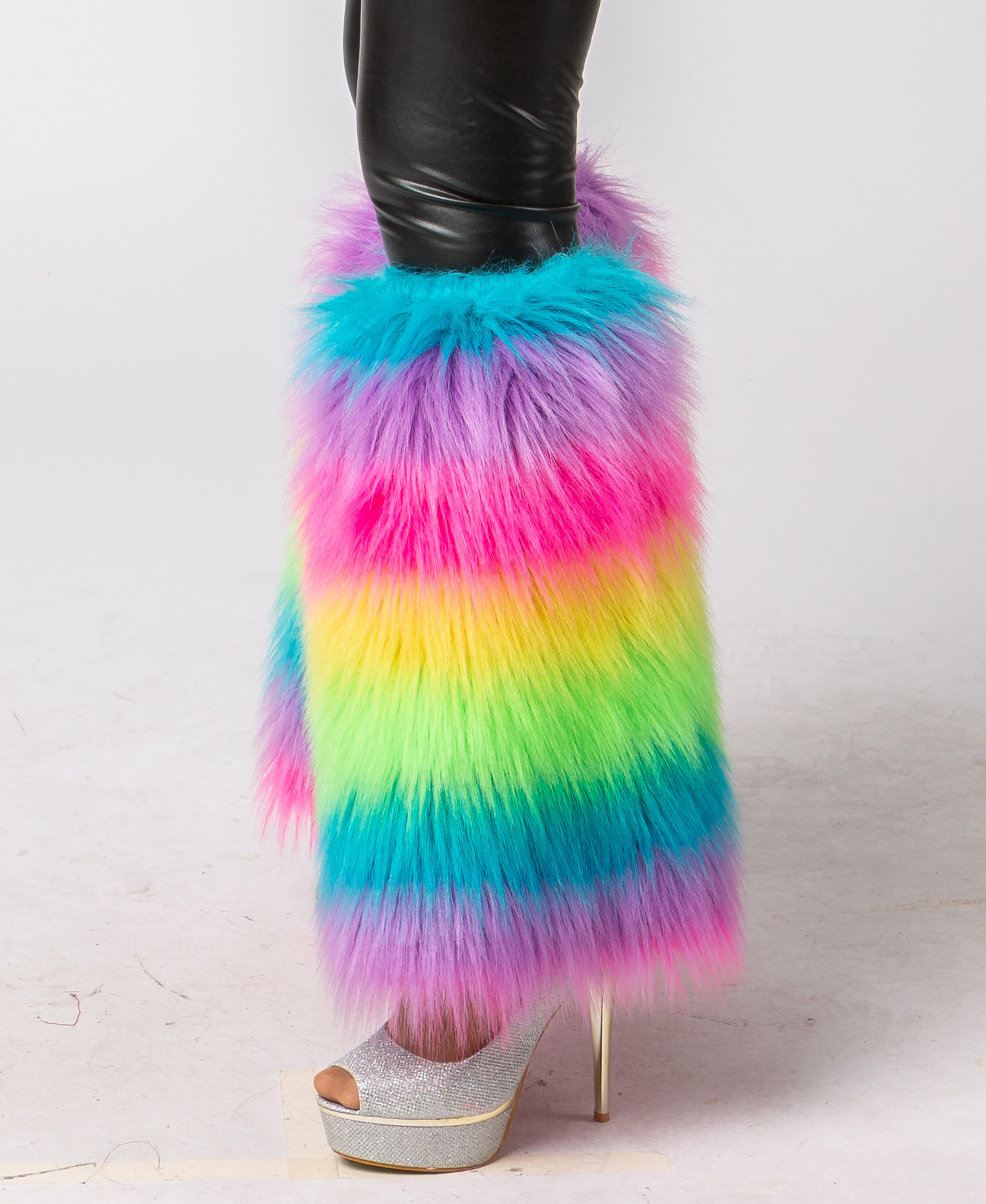 Manchettes en peluche poil long, multicolore