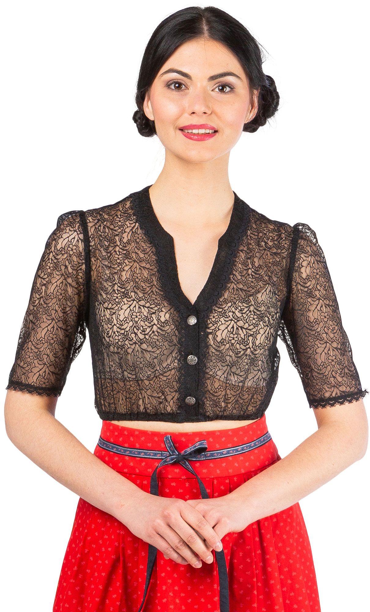 Blouse dirndl noire en dentelle