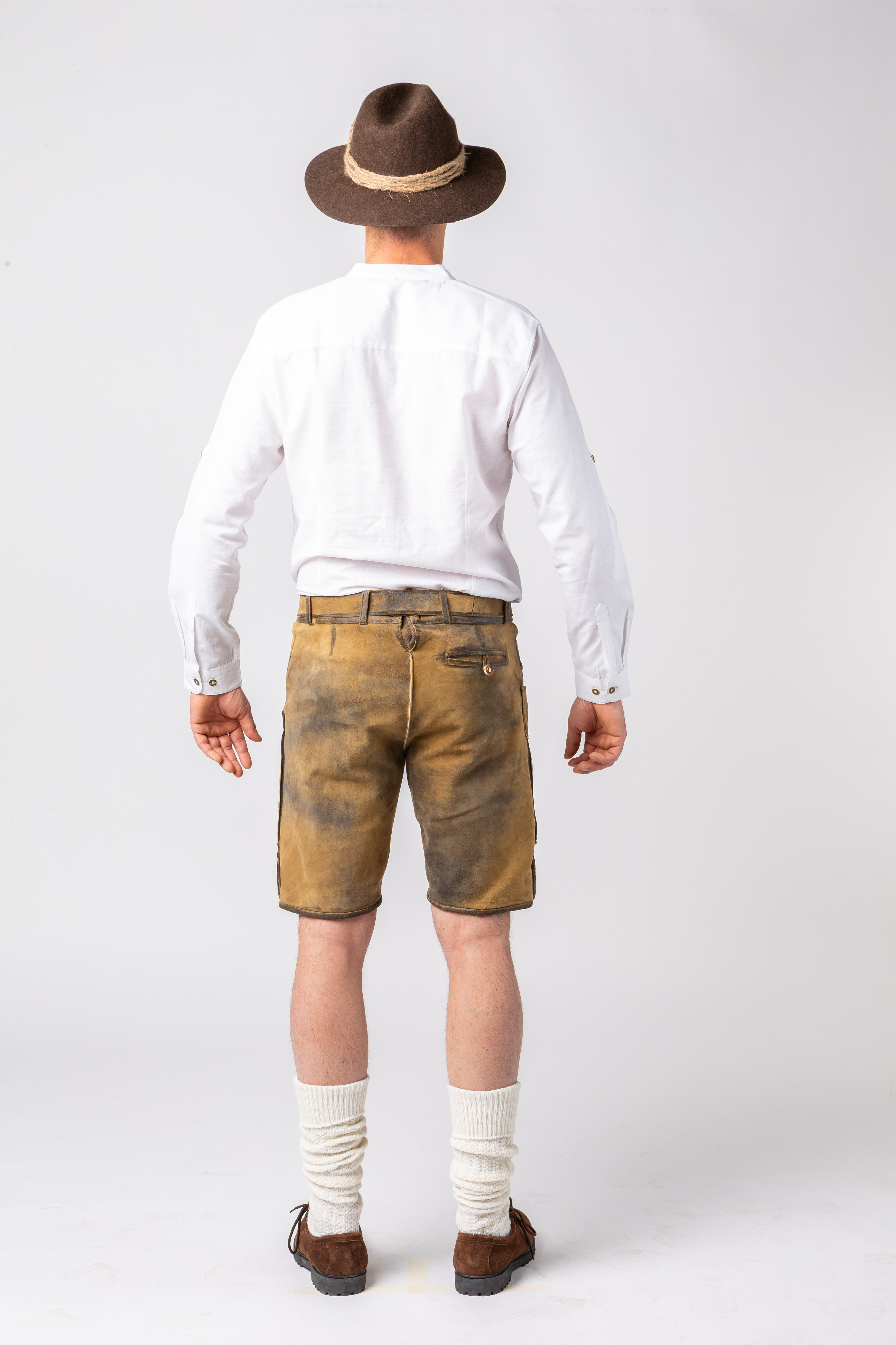 Pantalon en cuir court, beige, ancien