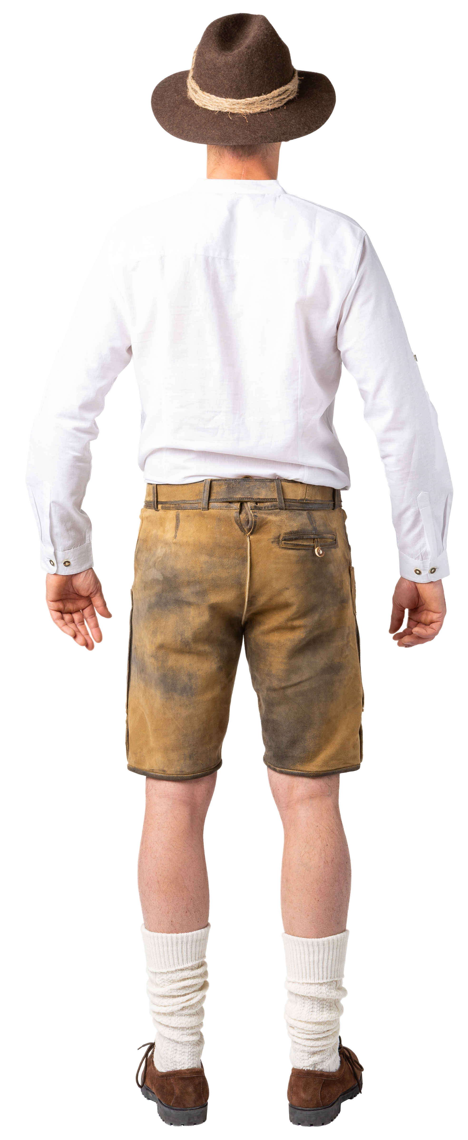 Lederhose kurz, beige antik, Chenille-Stickerei 