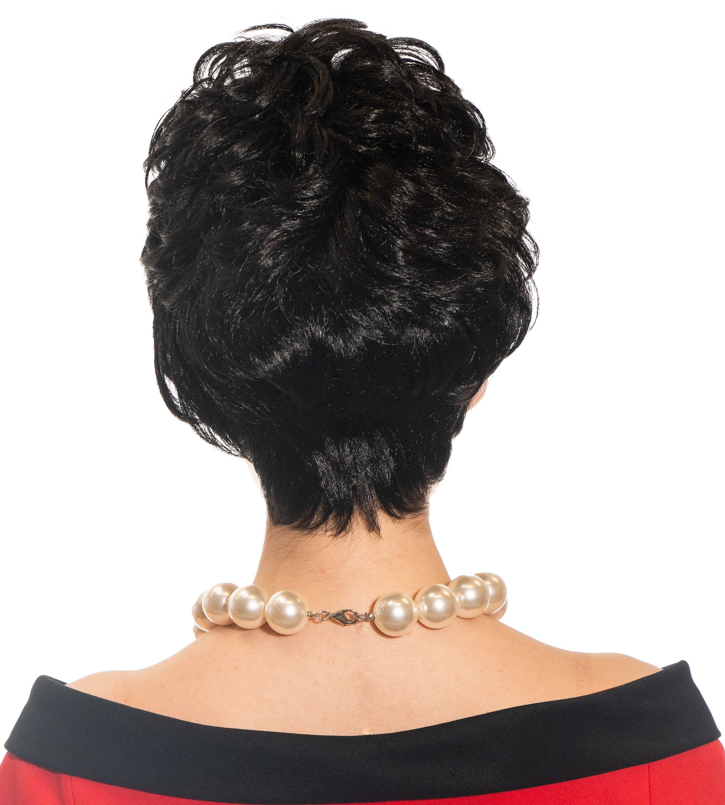 50s lady hair style, short, highly toupeed, black