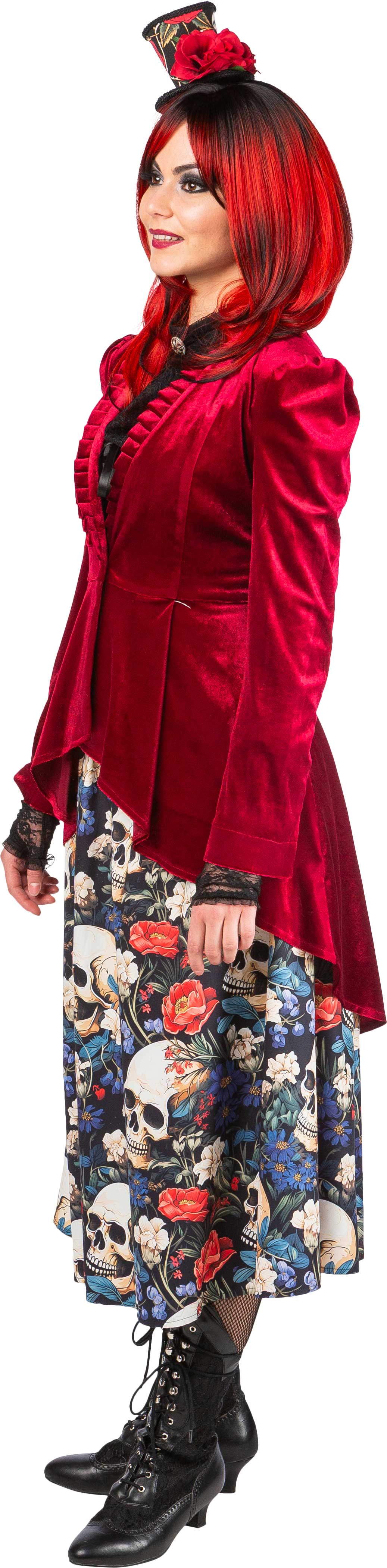 Velvet coat with a ruffled collar, burgundy