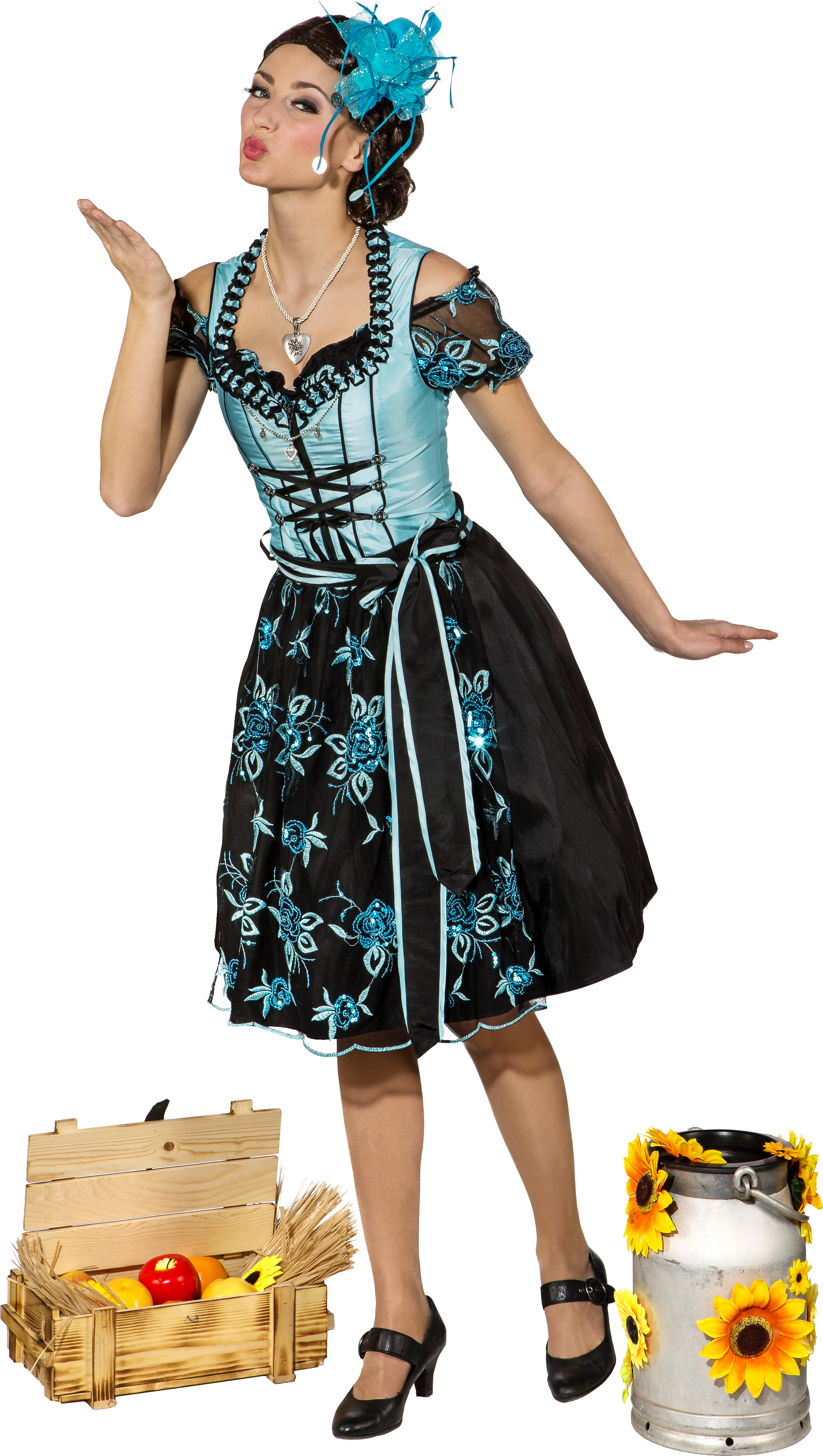 Costume bavaroise ''Dirndl'' midi, turquoise/noir