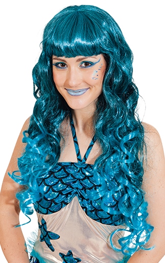 Longhair wig curly, turquoise black