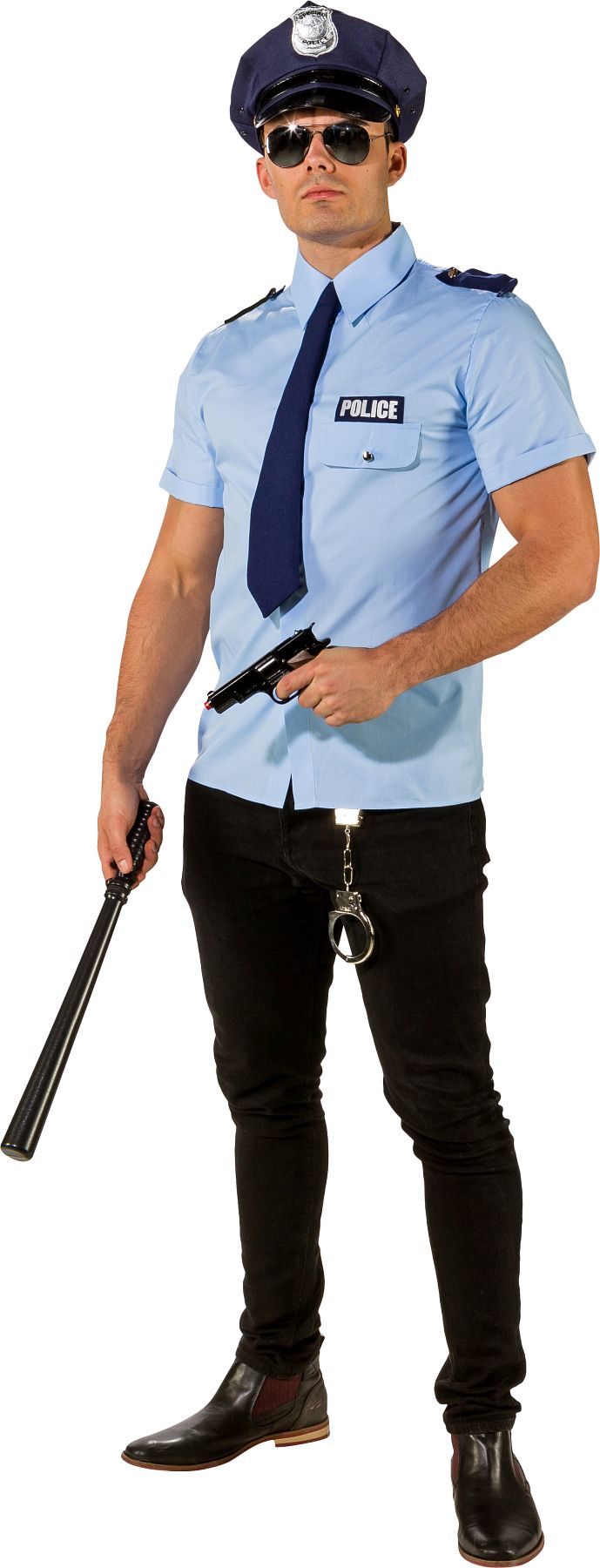 Chemise policier avec cravate, bleu