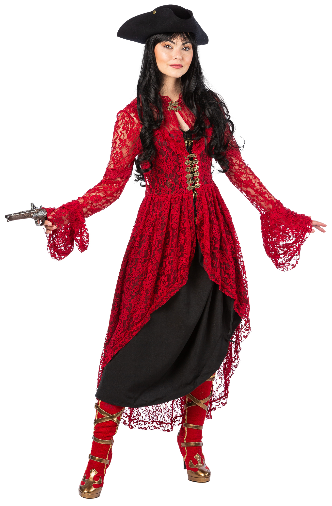 Lace tailcoat with hook fastening, red 40/42