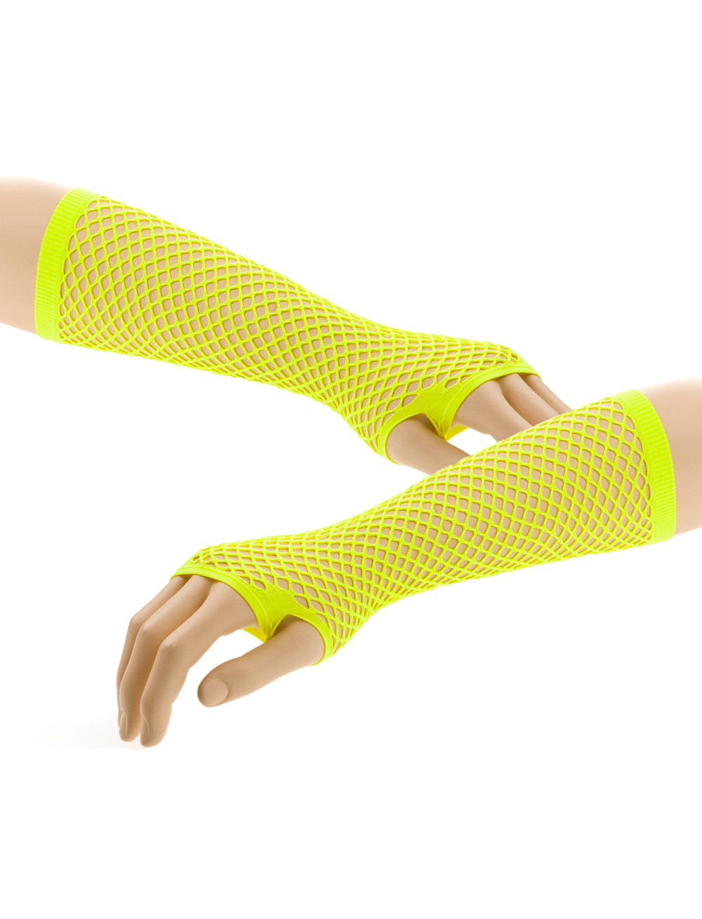 Mesh gloves fingerless long, neon yellow