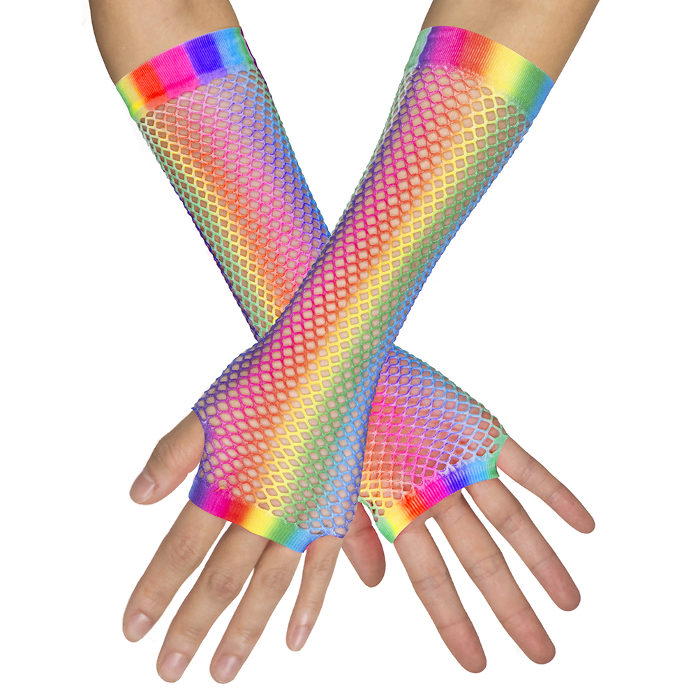 Mesh long gloves fingerless, rainbow