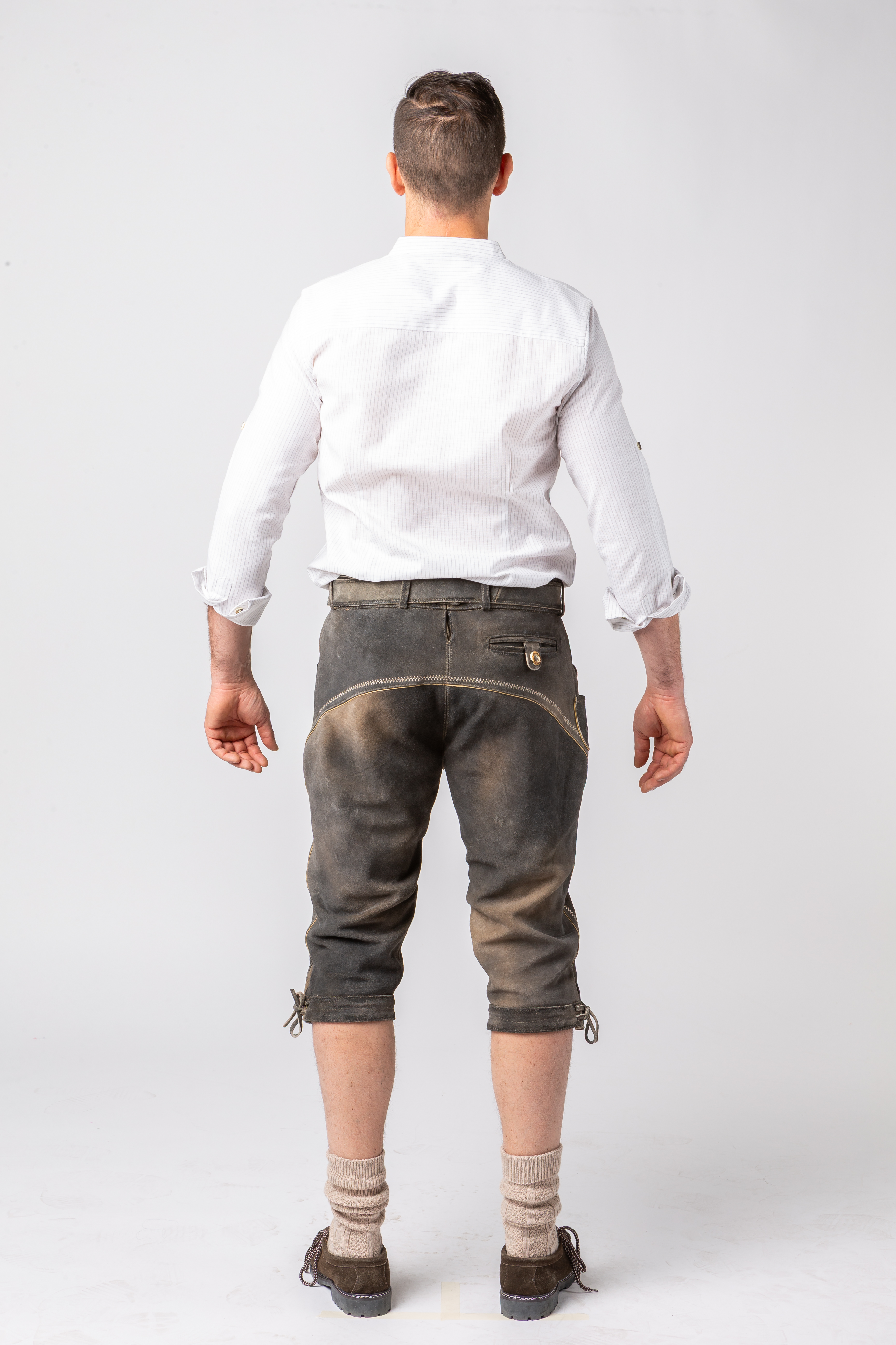 Kniebundlederhose Rindsleder, steingrau 