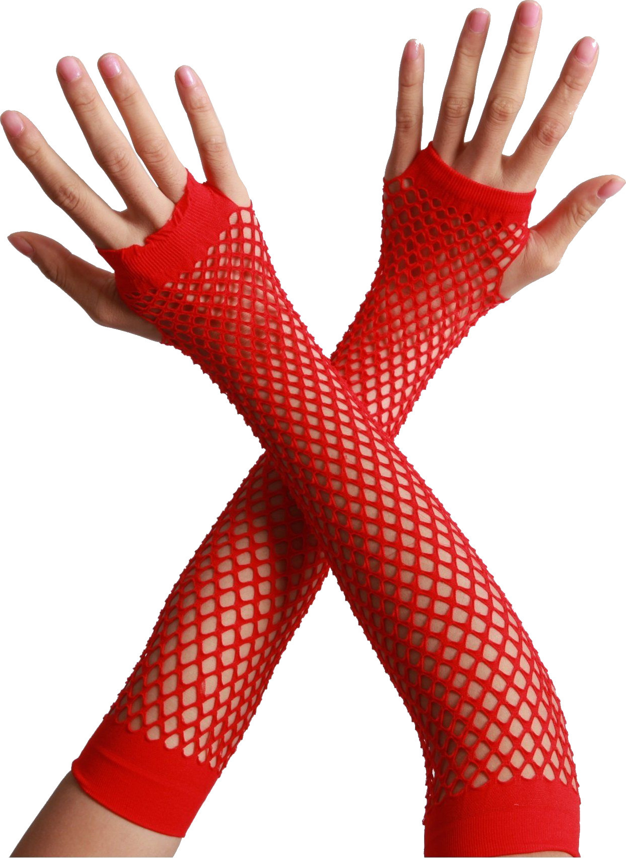 Mesh gloves fingerless long, red